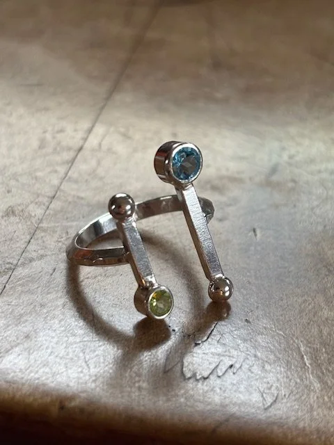 Sterling Silver, Blue Topaz, Peridot Ring Size 9