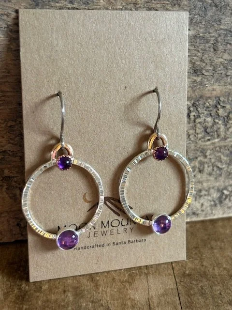 Sterling Silver, Bronze, Amethyst Earrings