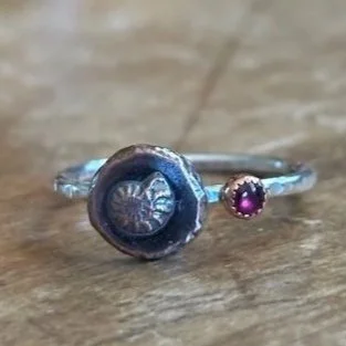 Sterling Silver, Copper, Garnet Ring size 9.5