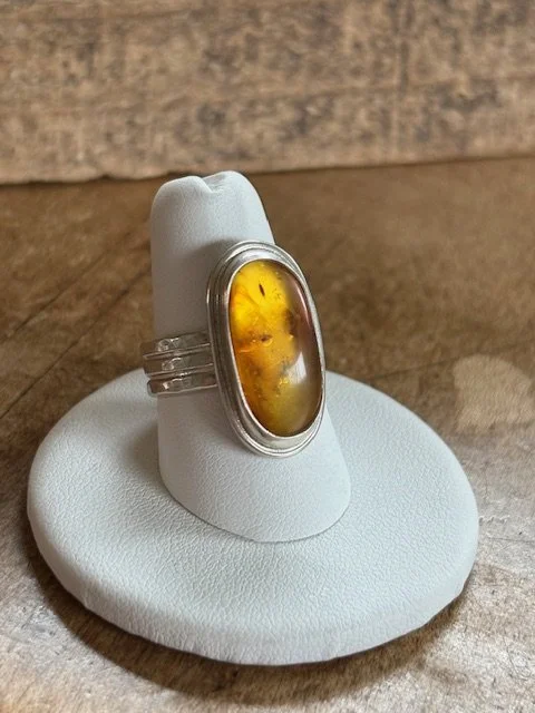 Baltic Amber Sterling Silver Ring Size 7.5