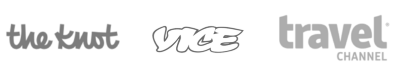 Logos of The Knot, Vice, and Travel Channel.