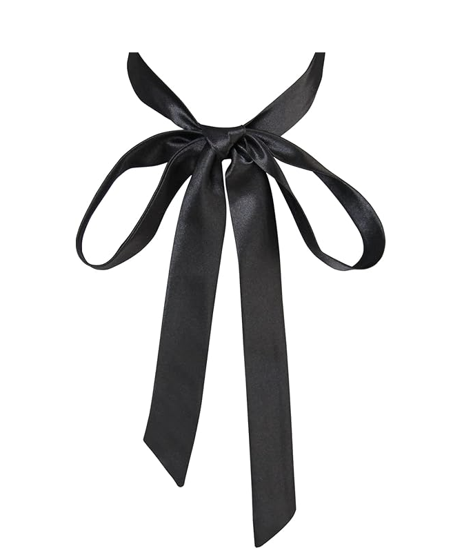 Black satin ribbon tied in a bow.