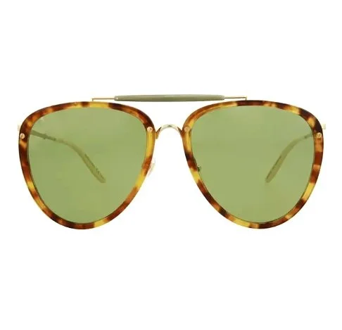 Tortoiseshell sunglasses with green tinted lenses and a metal bridge