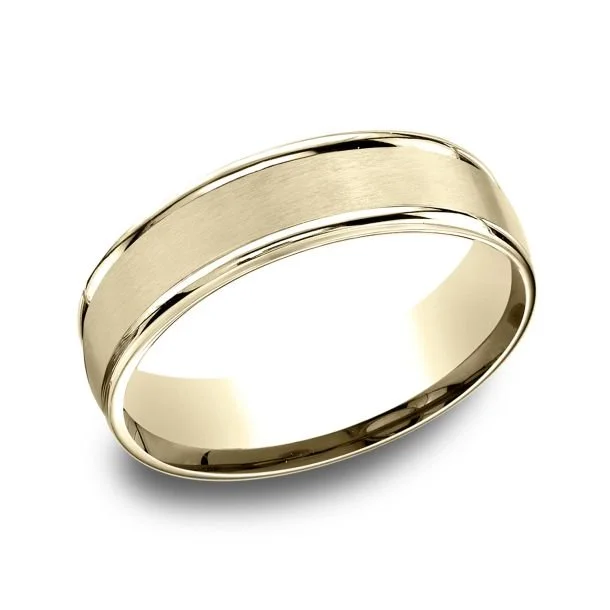 Gold 6.5mm Satin Center Round Edge Comfort Fit Wedding Band