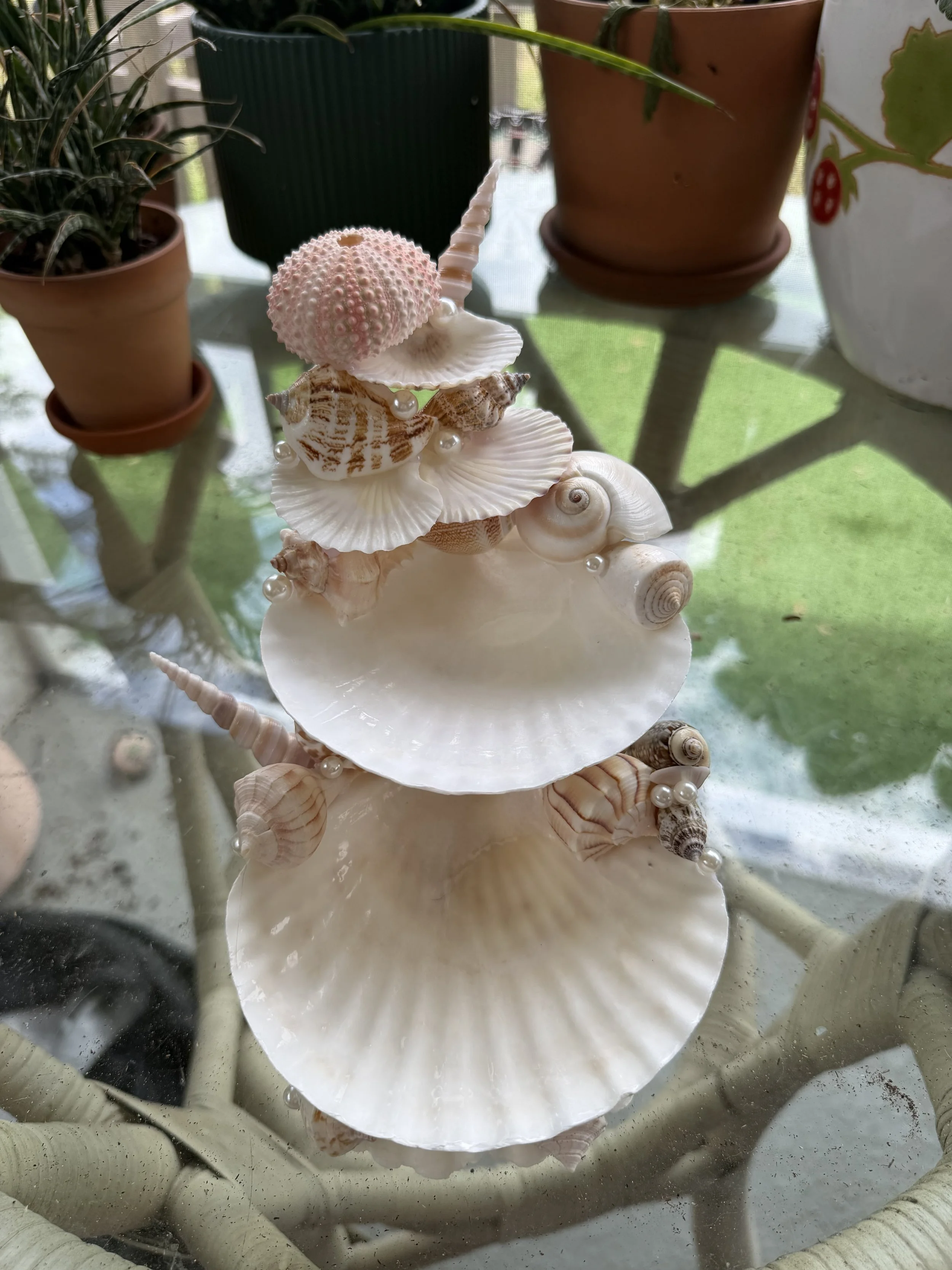 Pink Urchin Pearl Seashell Jewelry Sculpture