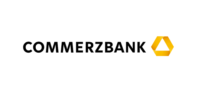 Logo der Commerzbank mit schwarzem Text und goldigem Symbol