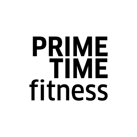 Schwarz-weißer Text: "PRIME TIME fitness" auf weißem Hintergrund.