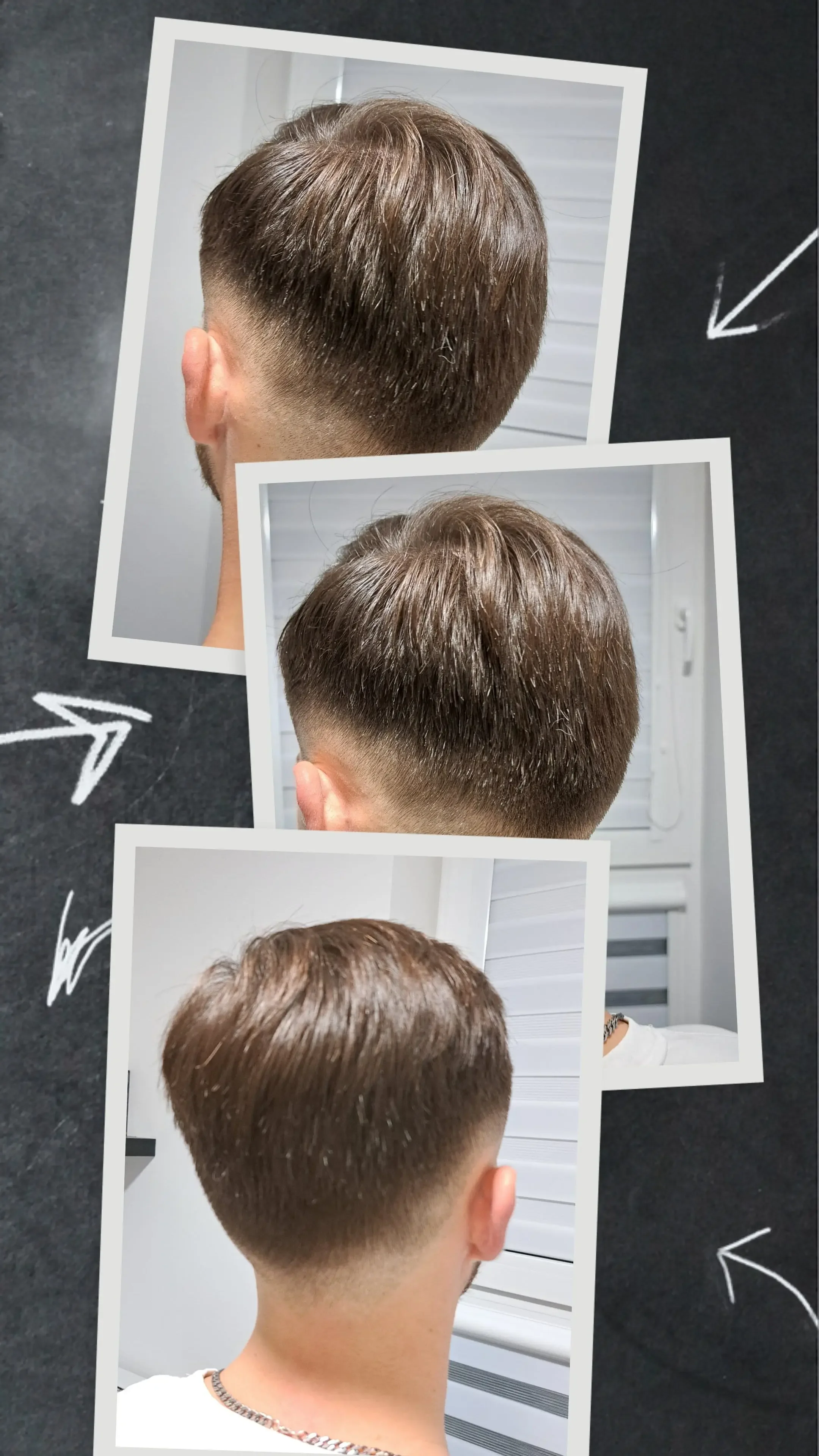 Klasikinis vyriškas kirpimas (fade) iš skirtingų kampų salone „Edita“.