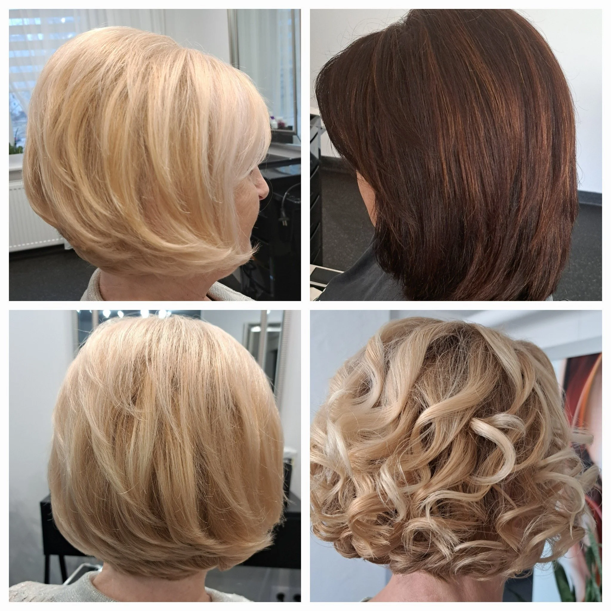 Moterų plaukų kirpimų ir šukuosenų pavyzdžiai grožio salone „Edita“.