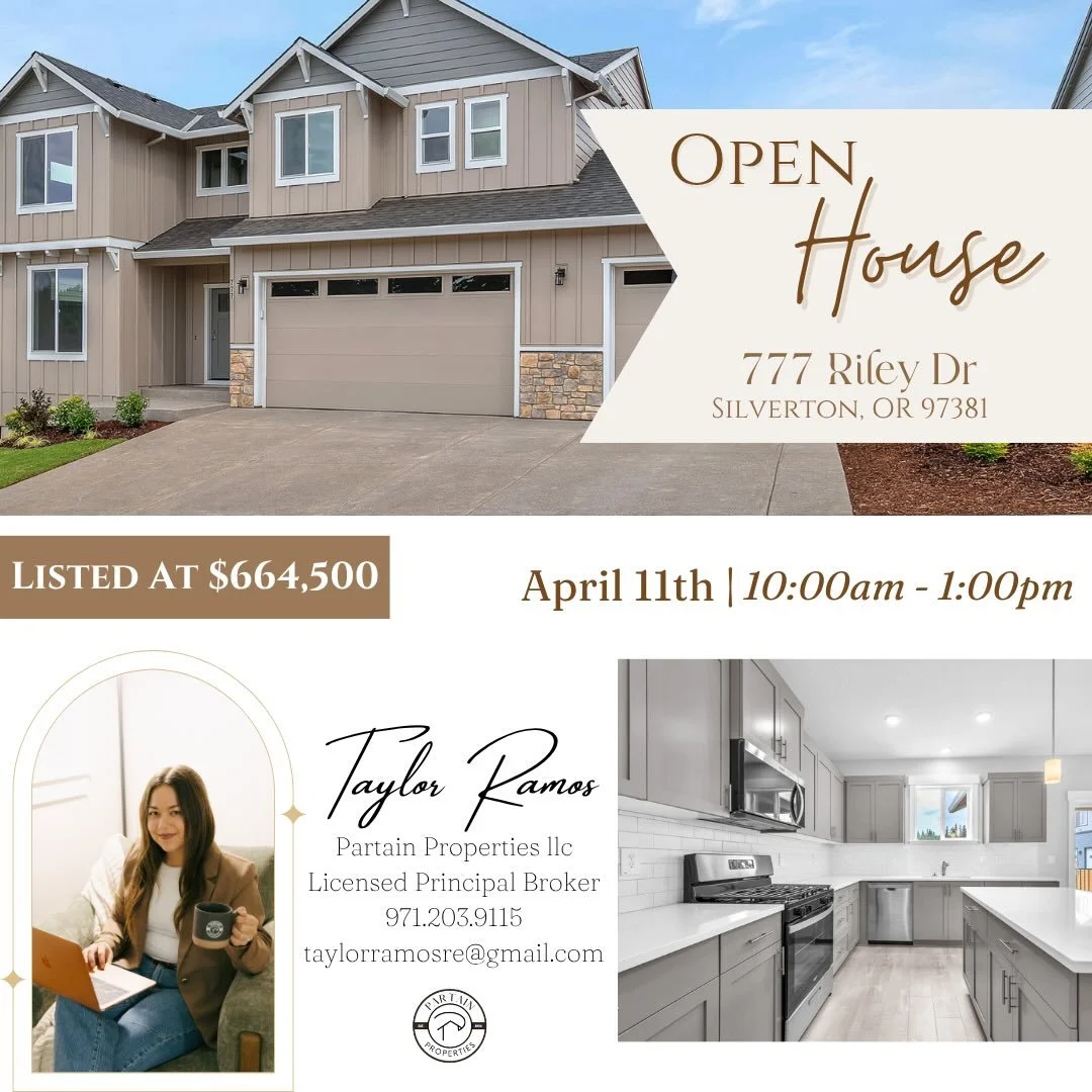 🏡 Open House This Saturday!

📍 777 Riley Dr, Silverton, OR
🗓 Saturday, April 11th
⏰ 10:00 AM &ndash; 1:00 PM

Now offered at $664,500 &mdash; an incredible opportunity for brand-new construction in the highly sought-after Pioneer Village!

If you&