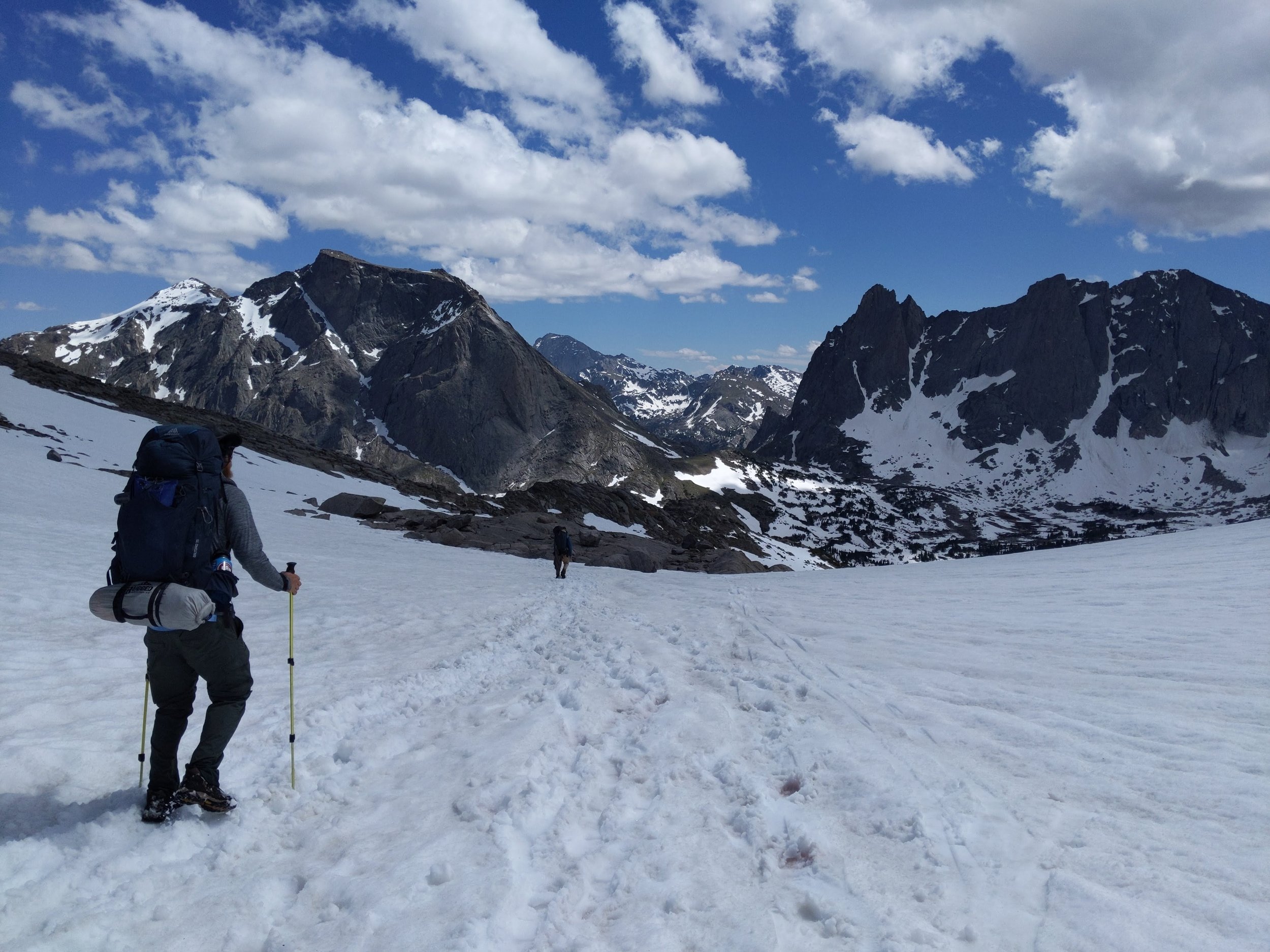 Snow hike set of men venturing off into the wild