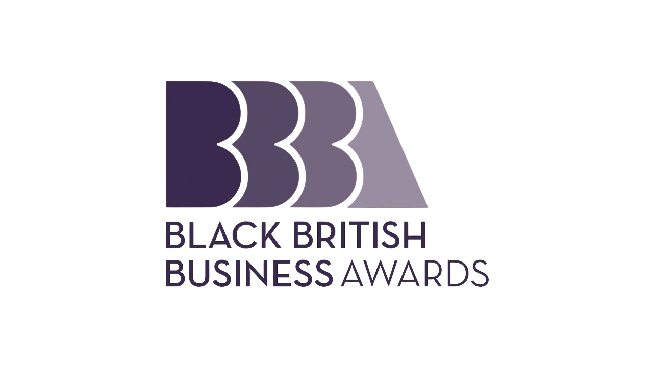 The logo for the Black British Business Awards features a purple and gray design with the words 'Black British Business Awards' beneath stylized 'BBBA' initials.