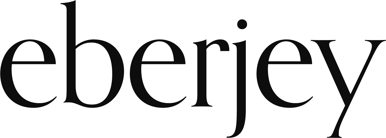 Close-up of the black text 'eberjey' in a pixelated, stylized font.