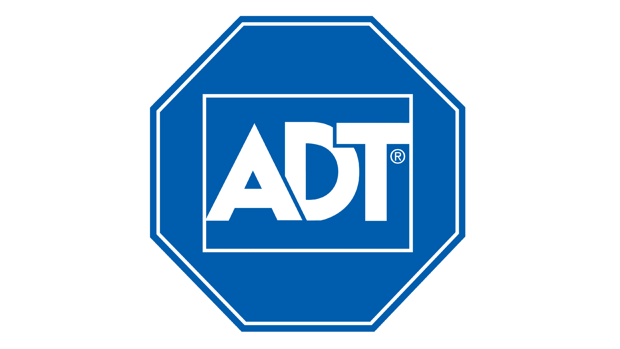 A blue octagonal safety sign with the letters ADT in white, indicating security or alarm services.