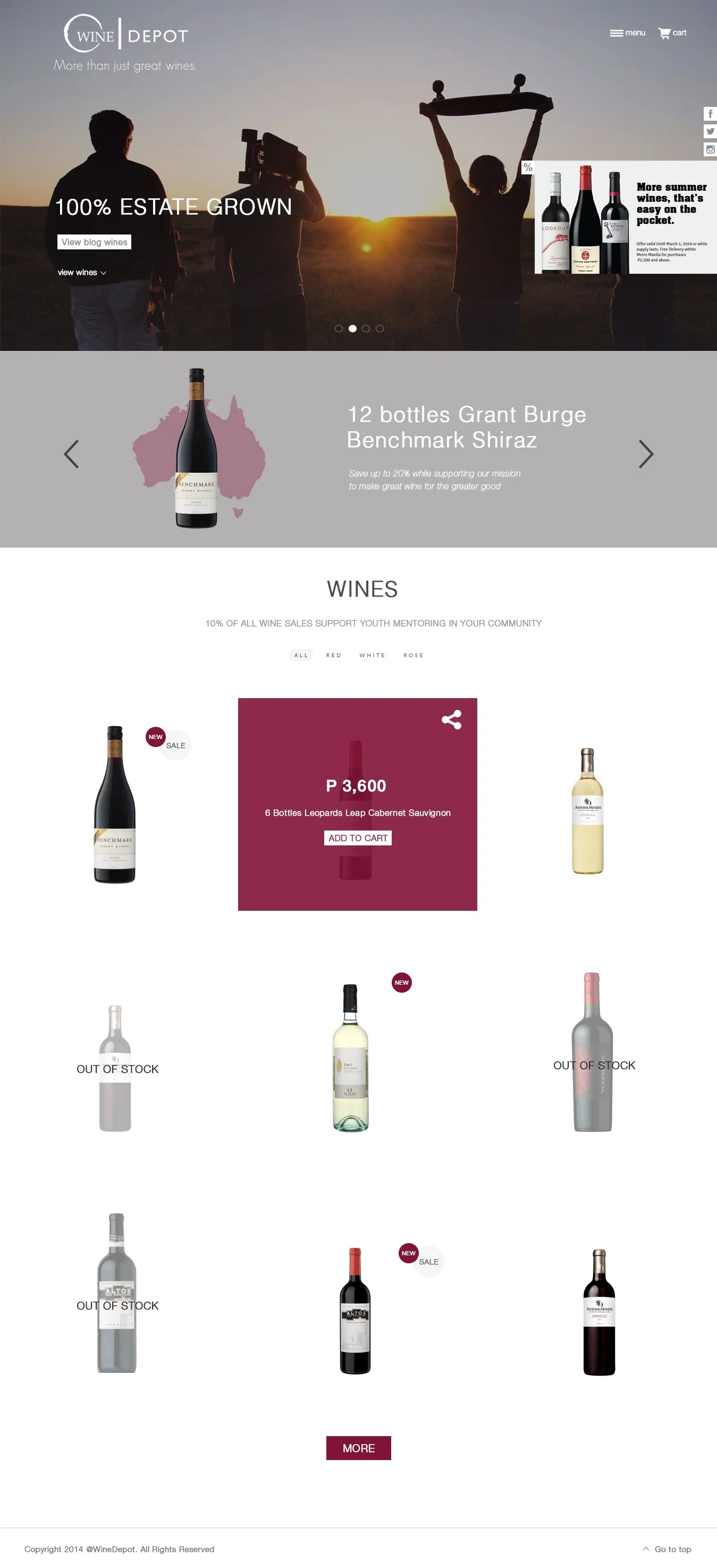 People photographing and holding bottles of wine at sunset, with a promotional display for a wine store, showing various wine bottles, prices, and out-of-stock labels.