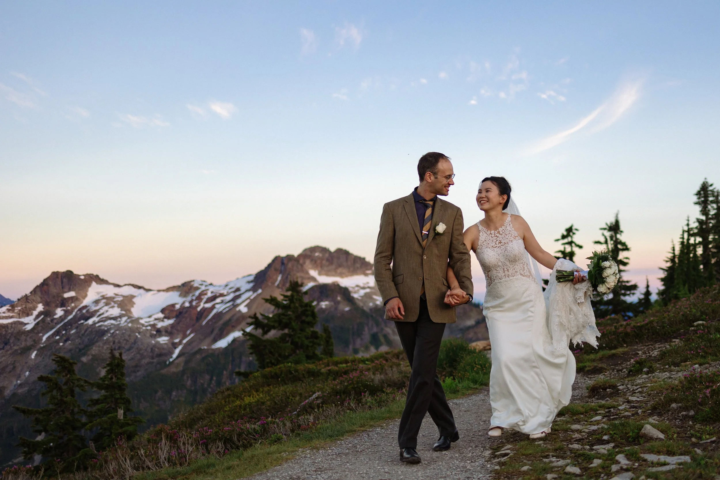 Couple portrait at sunset at Artist Point, North Cascades, Washington.