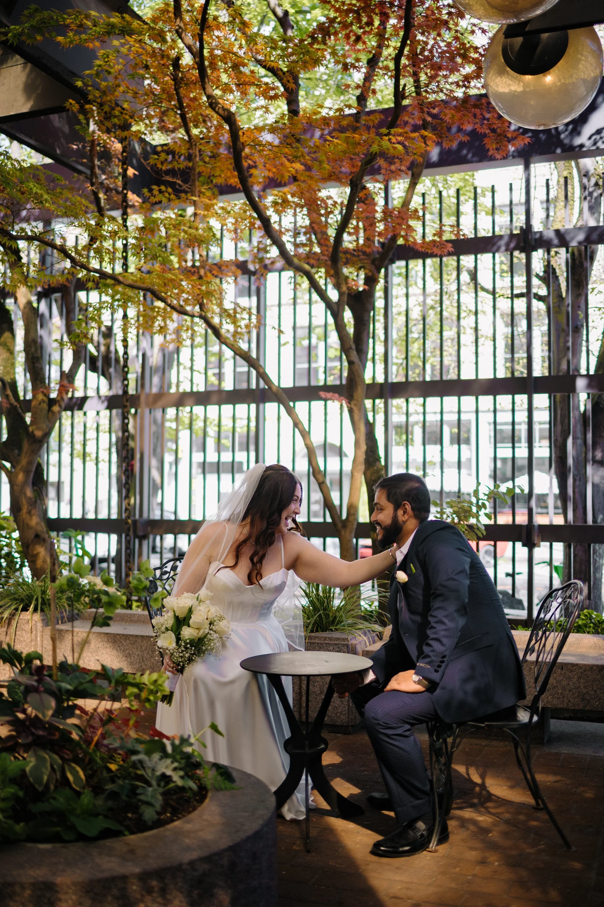 Seattle courthouse wedding couple portraits at Seattle Waterfall Garden