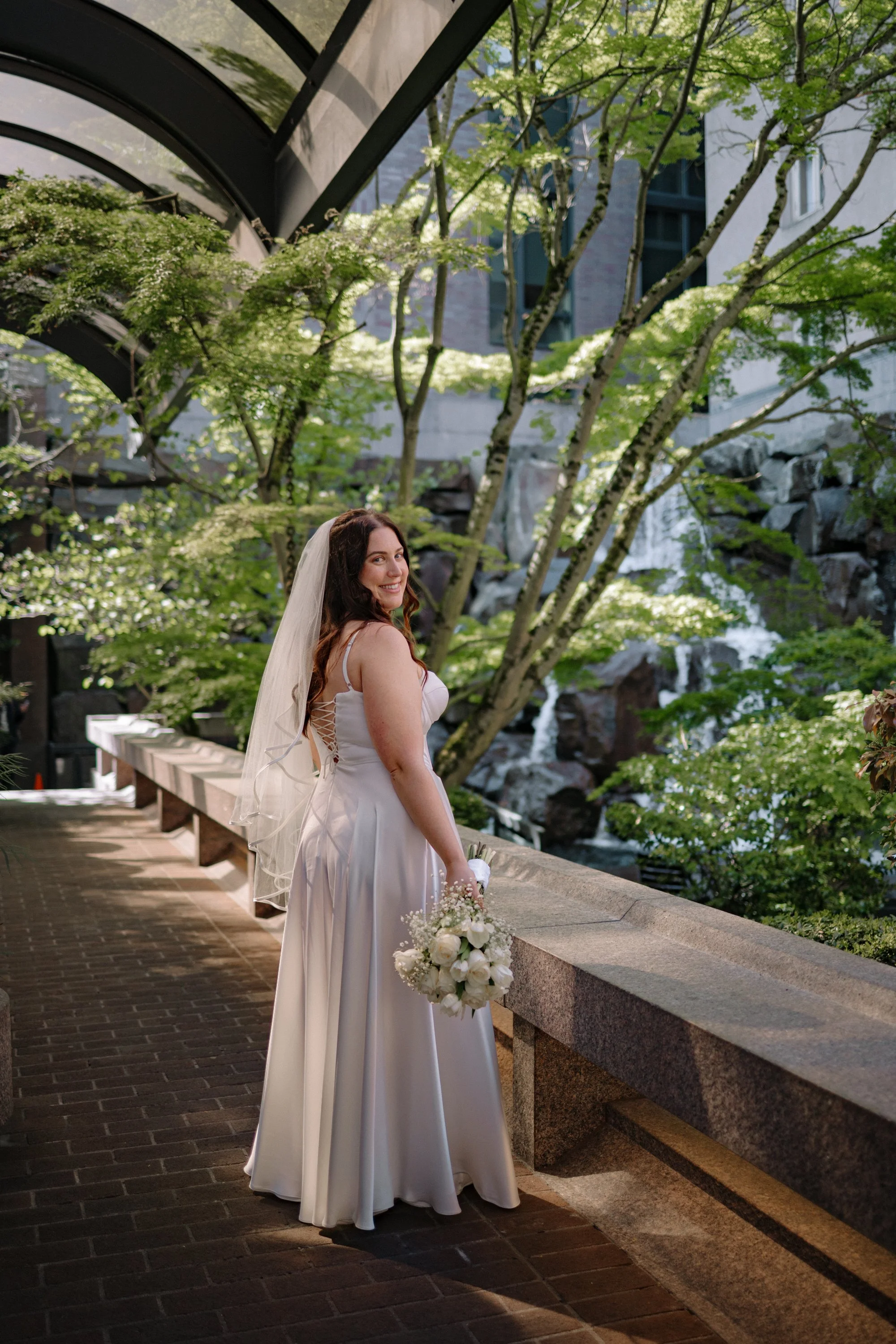 Seattle courthouse wedding bridal portraits at Seattle Waterfall Garden