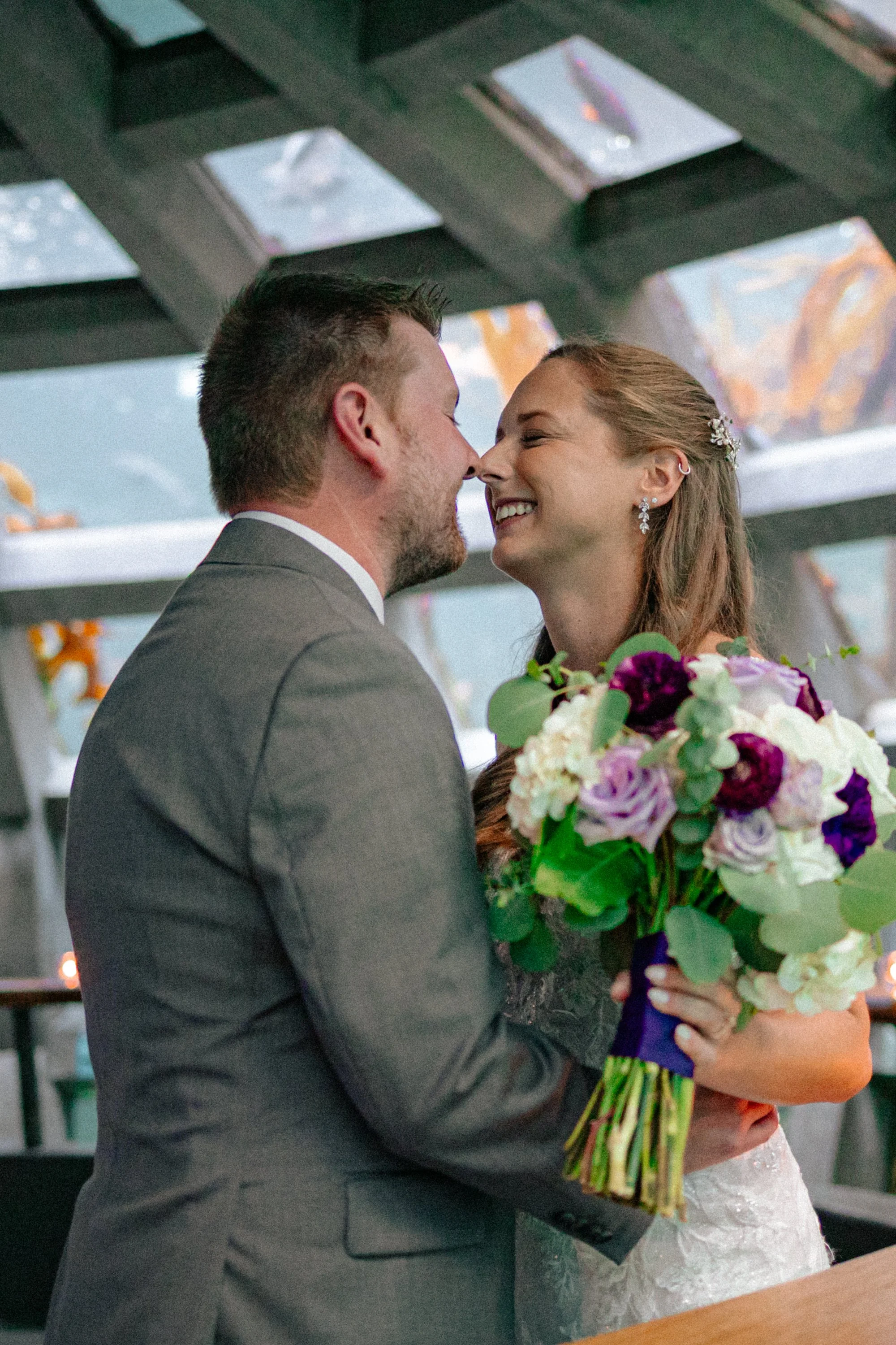 Wedding portrait inside the Seattle Aquarium in Seattle.