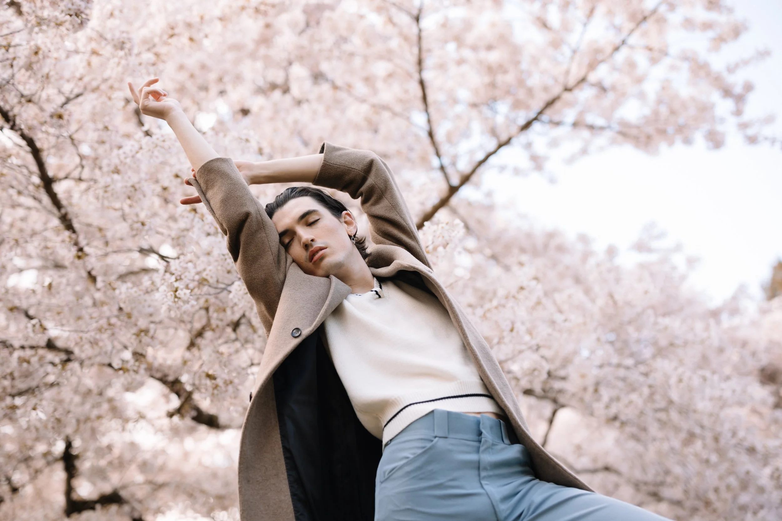 Fashion shoot at The Quad. Cherry Blossoms
