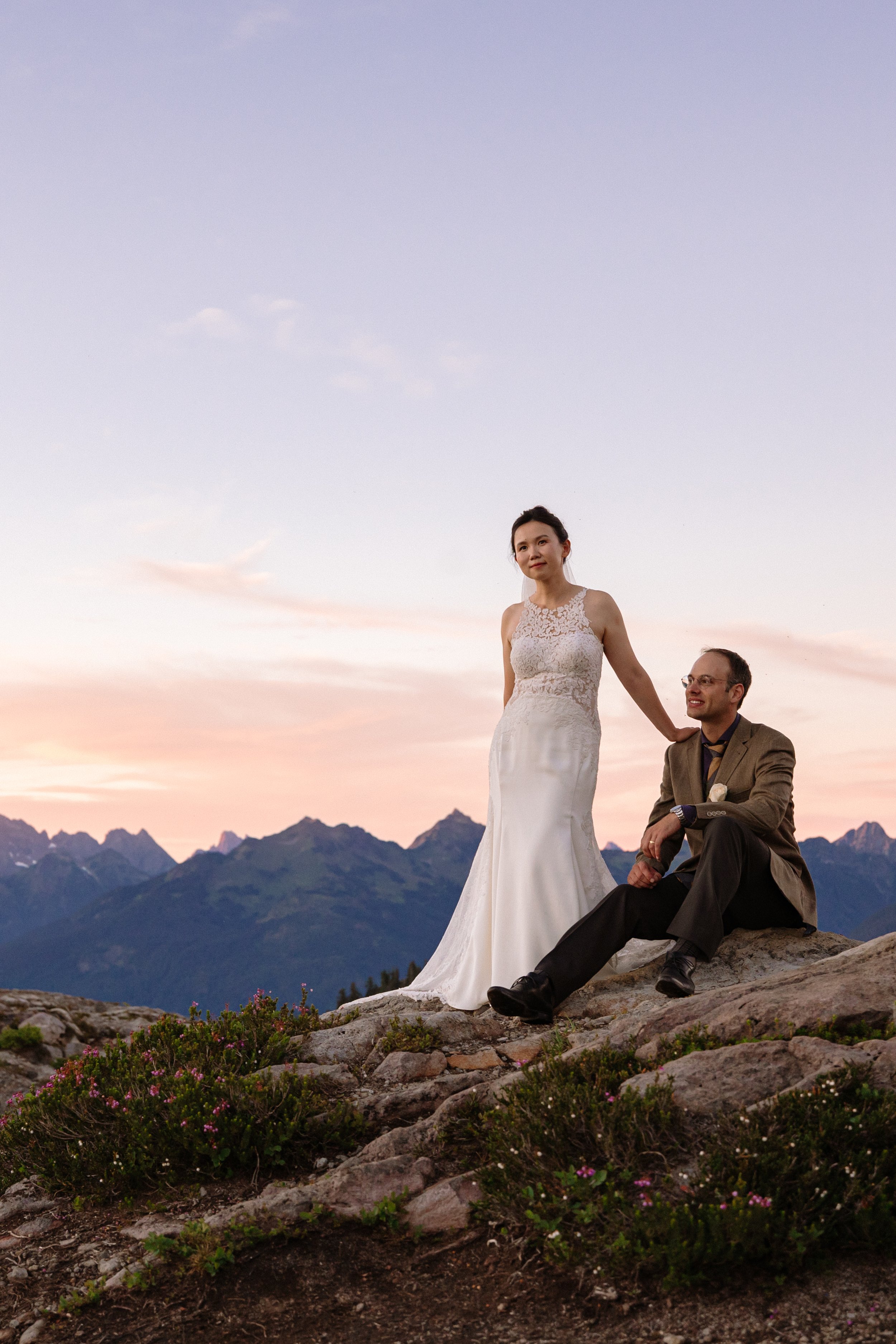 Couple at sunset at Artist Point, North Cascades, Washington.