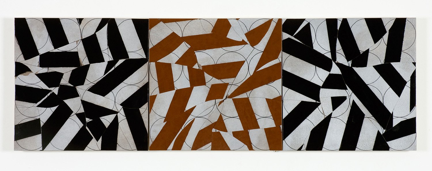 Piano Score in Black, Brown, Black, 2011, broken and fired porcelain tile with glaze, 17.5" x 52.75"