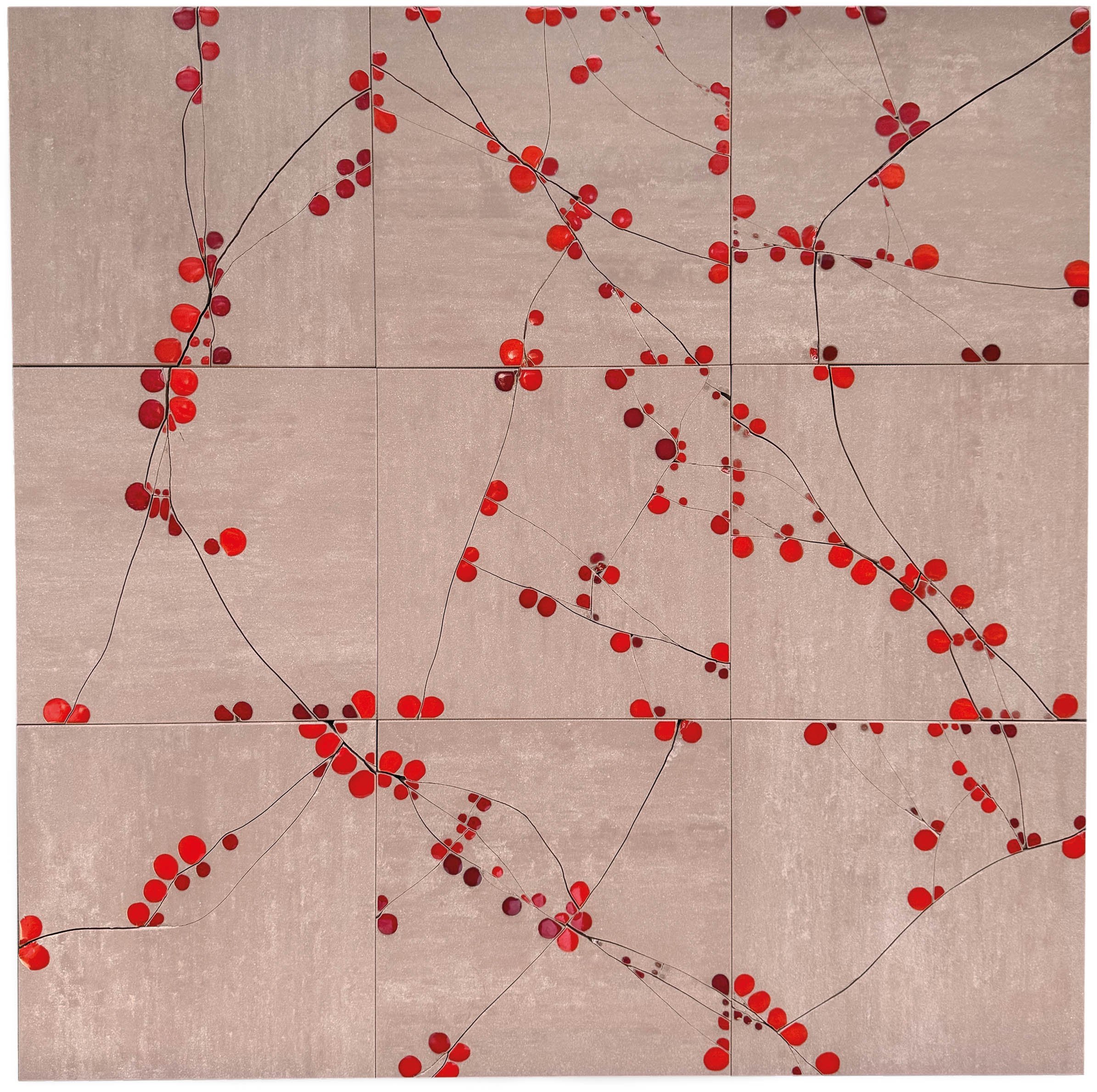 Yield (In Red) #1, 1999, broken and fired porcelain tile with glaze, 54" x 54"