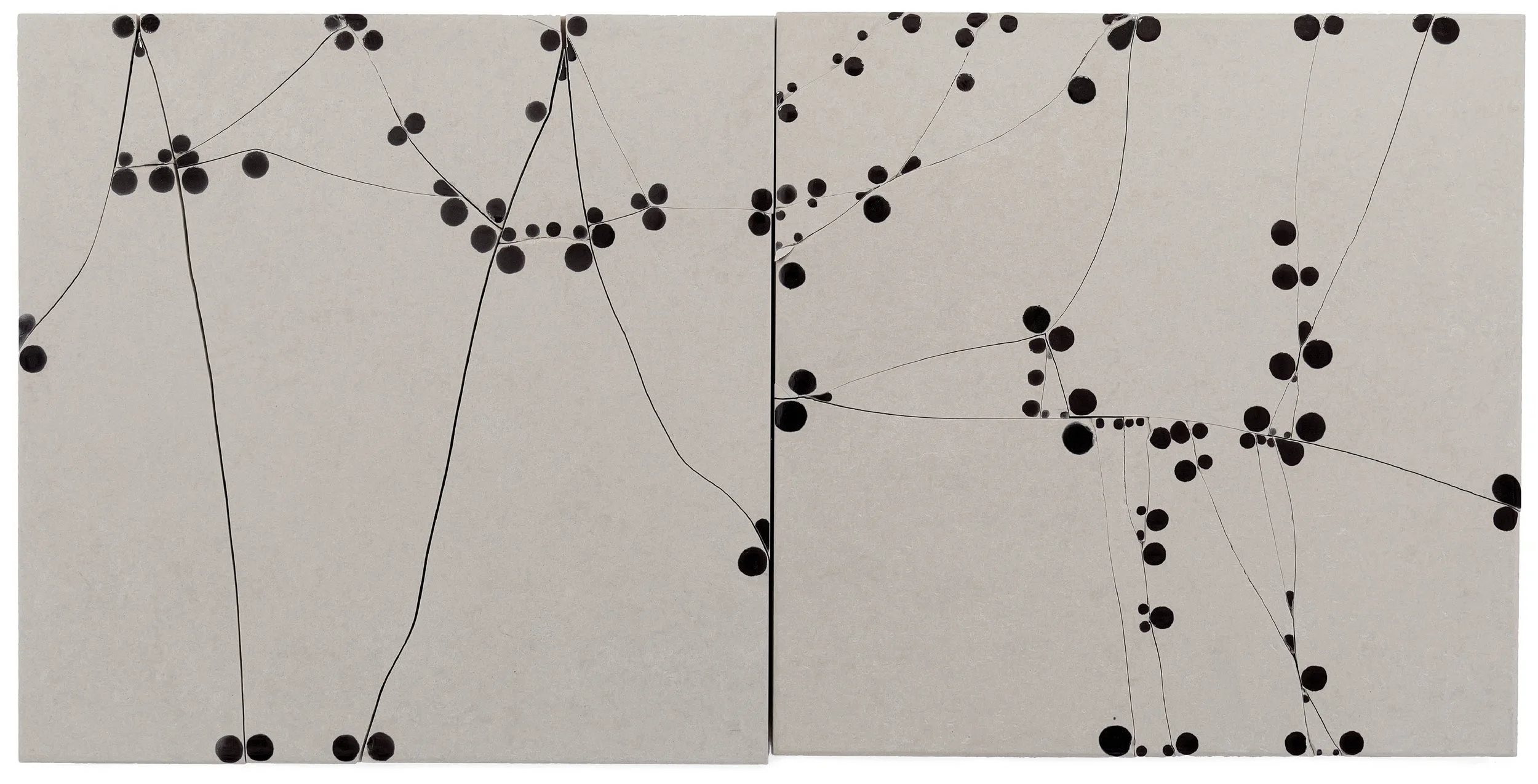 Untitled (diptych), 2002, broken and fired porcelain tile with glaze, 18" x 36"