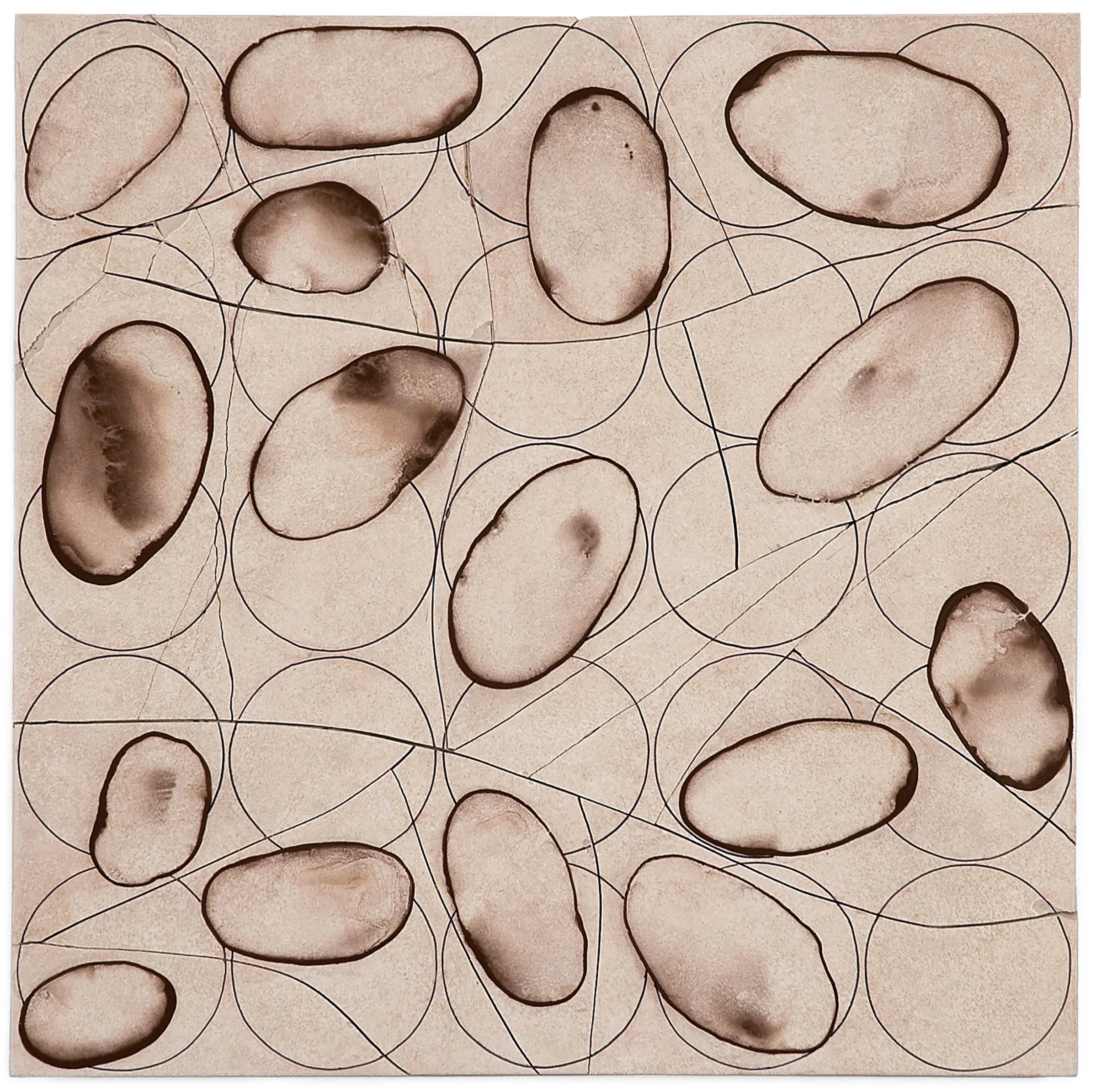 Misfits 5-4-7, 2011, broken and fired porcelain tile with glaze and ink, 24" x 24"