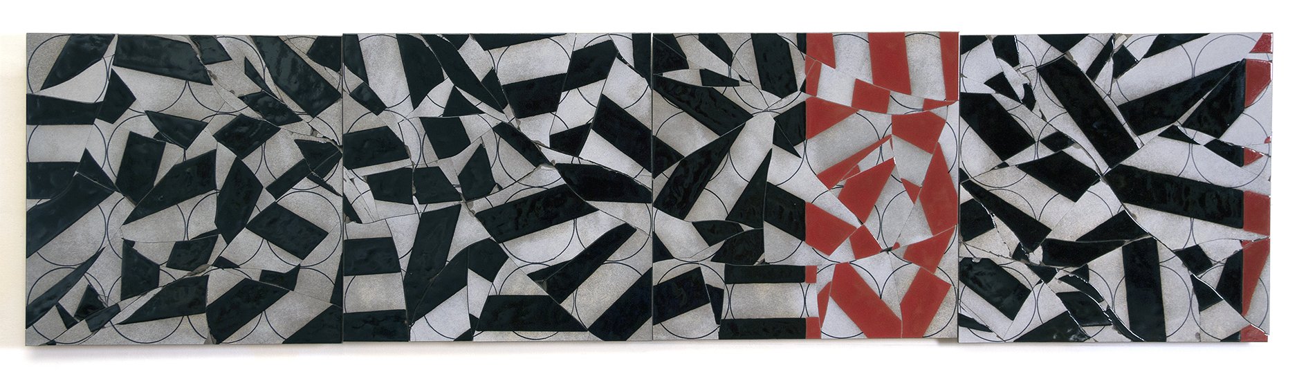 Passage with Stops, 2011, broken and fired porcelain tile with glaze, 18" x 72"