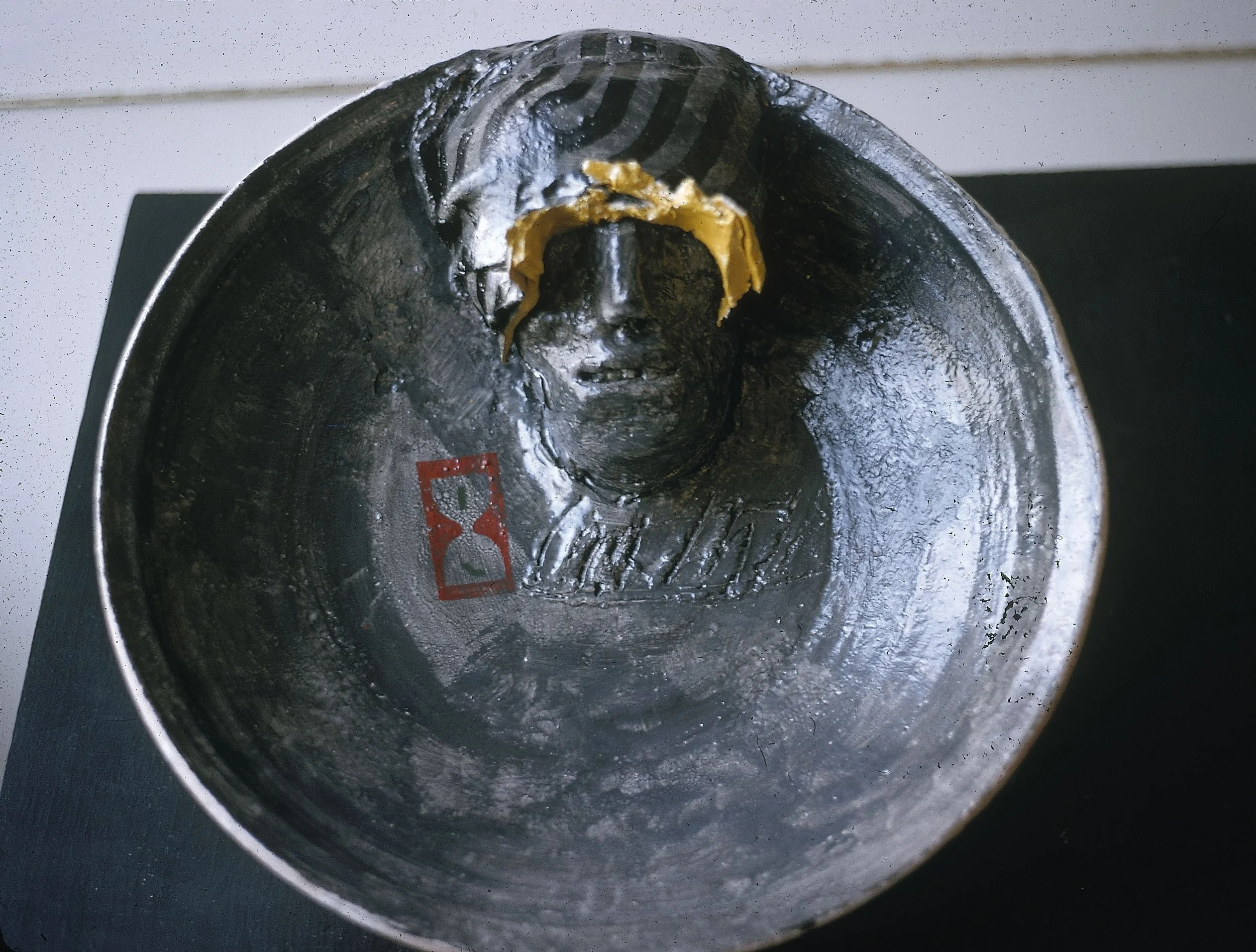 Hourglass Ghost Plate, 1964, glazed stoneware, 18" diameter