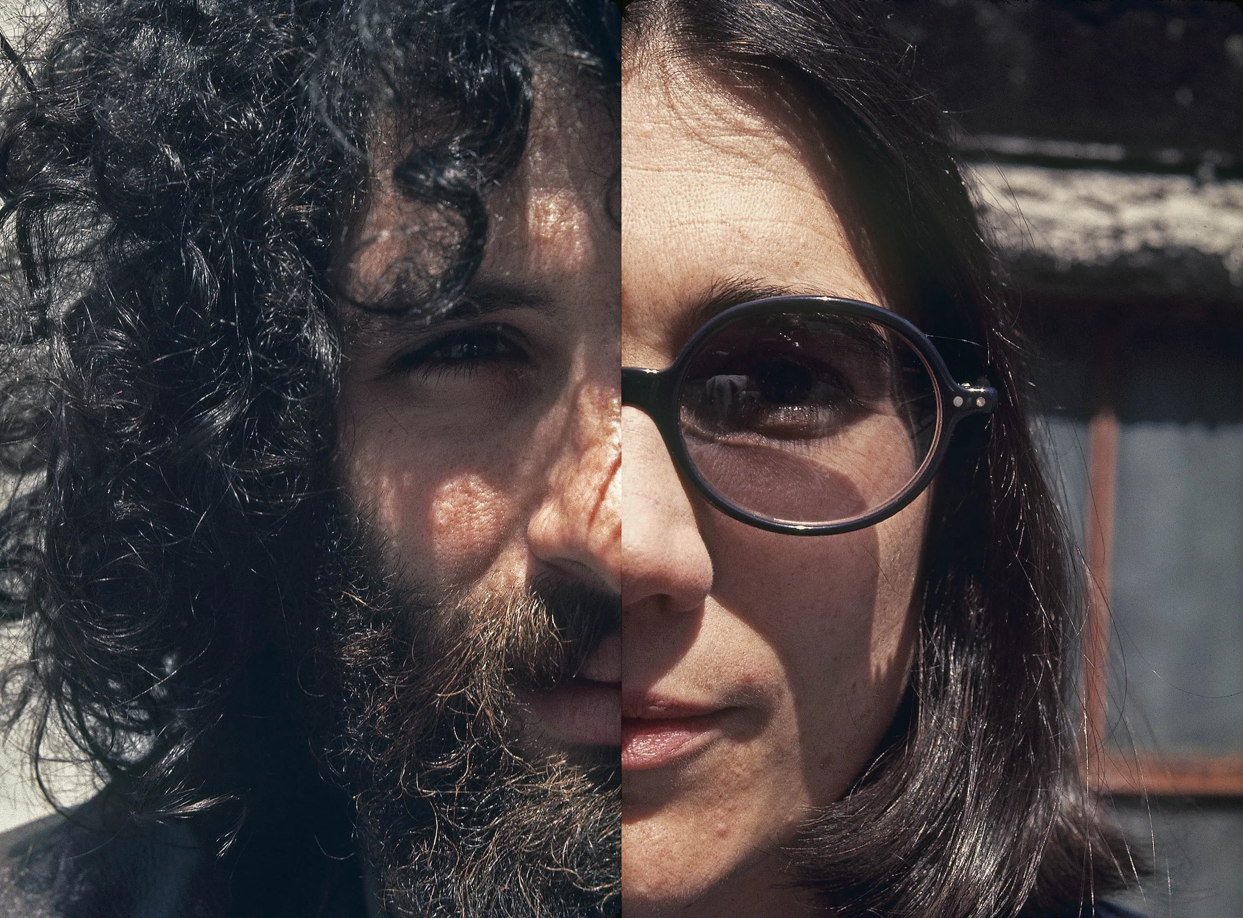 frame from Faces, 1972, Howard Fried (left) and Kathan Brown (right)