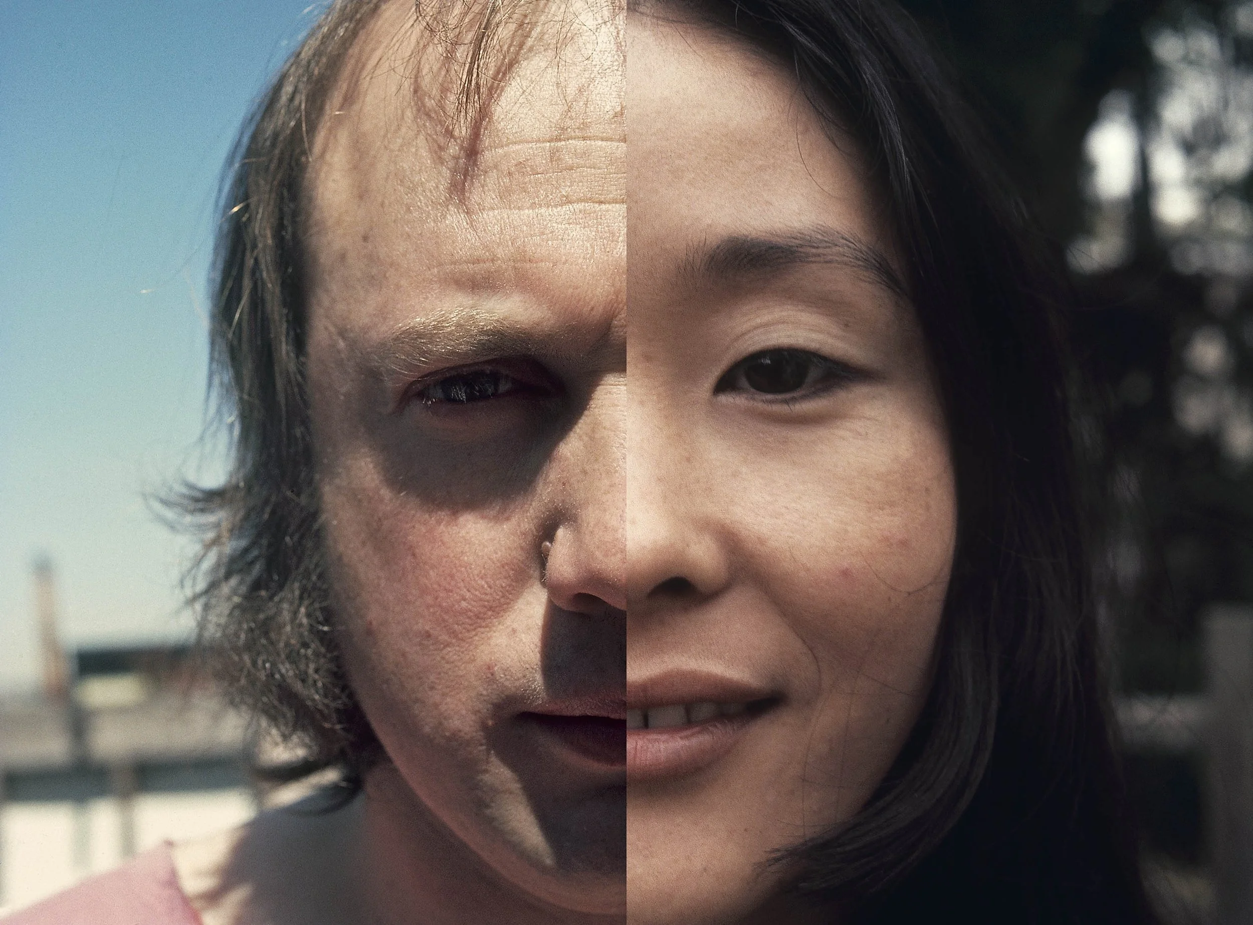 frame from Faces, 1972, Ron Nagle (left) and Emi Suzuki (right)