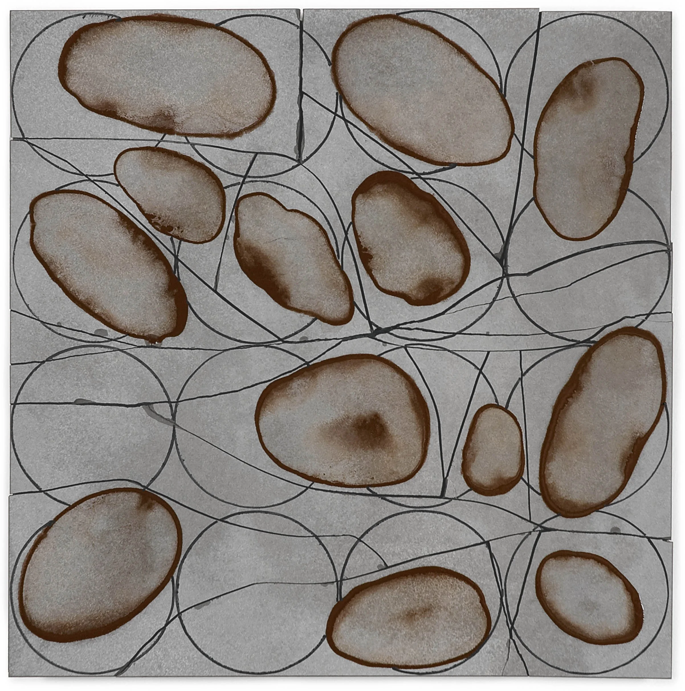 Misfits 4-5-4, 2011, broken and fired porcelain tile with glaze and ink, 18" x 18"