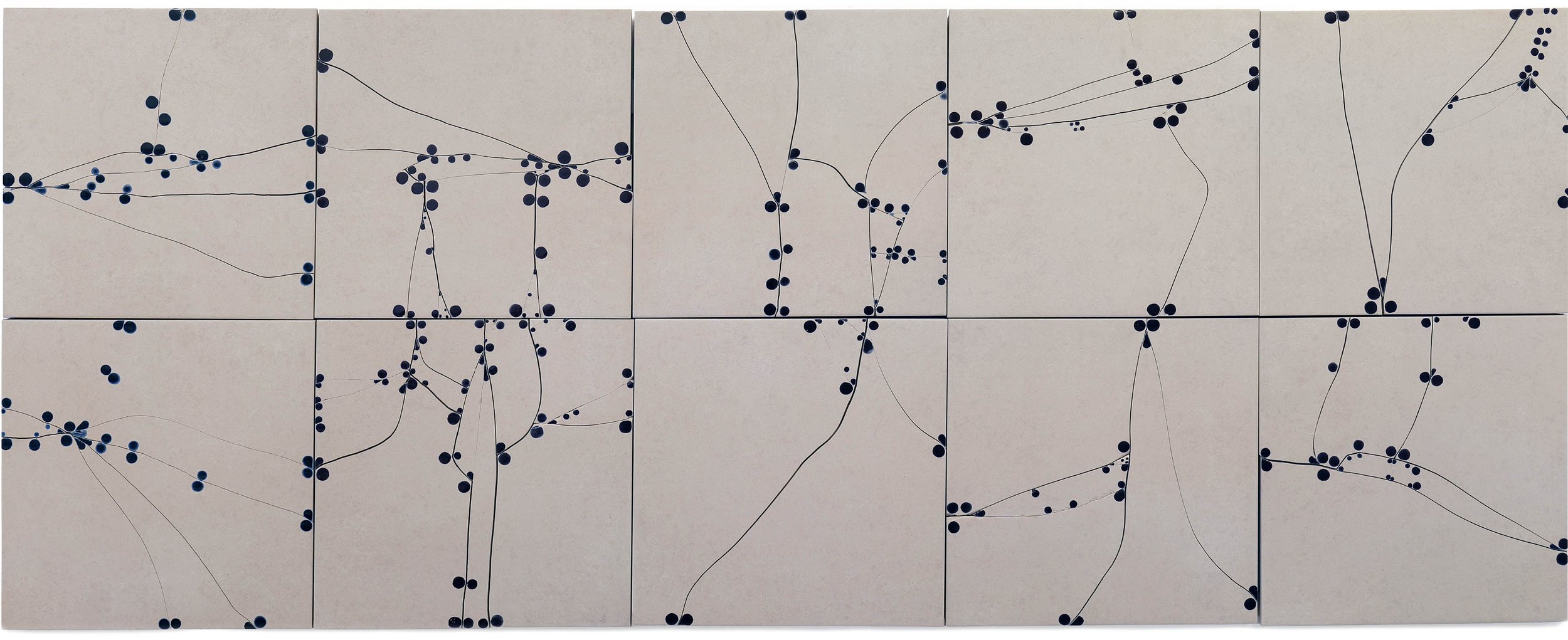 Drawing Conclusions, 2002, broken and fired porcelain tile with glaze, 35" x 89"