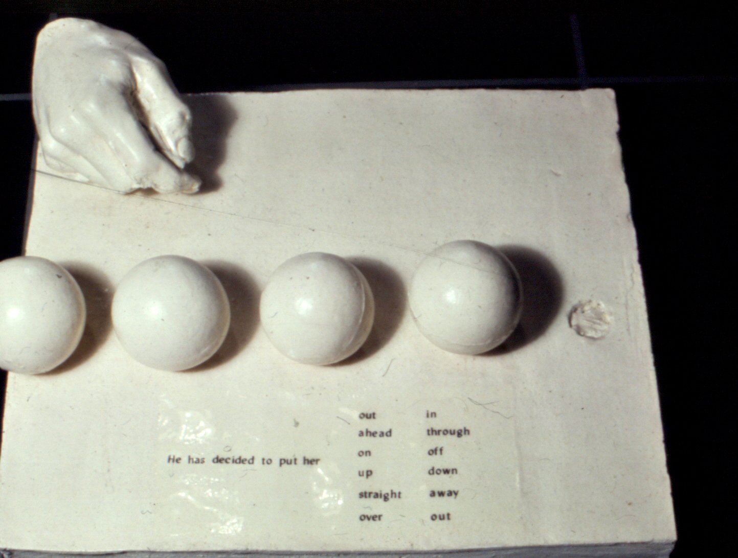 He Has Decided, 1969 , stoneware with glaze and ceramic decal, 5" x 13.25" x 16"