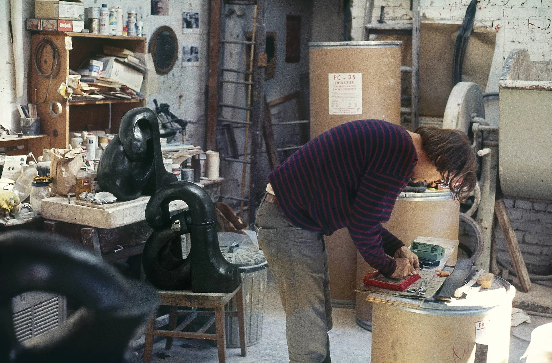 Jim Melchert preparing for the a Show, Berkeley Way studio, 1969