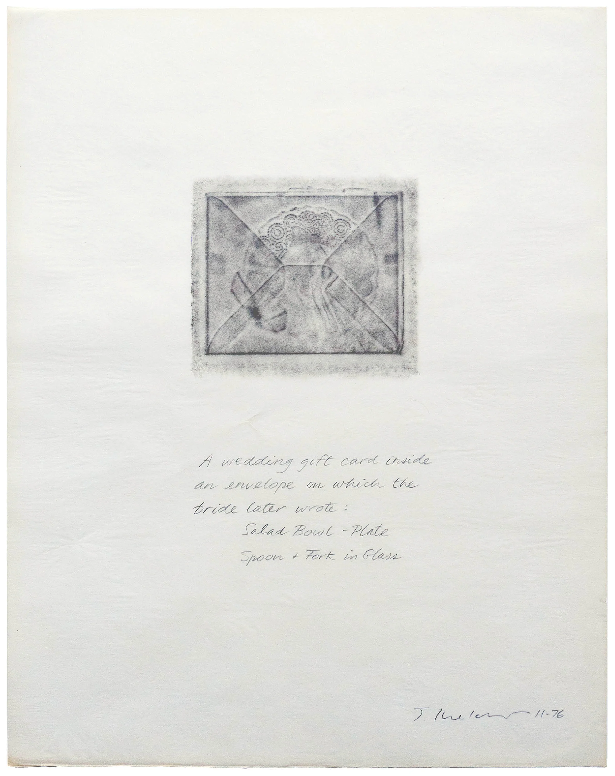 Untitled (A wedding gift card), 1976, graphite on paper, 24" x 19"