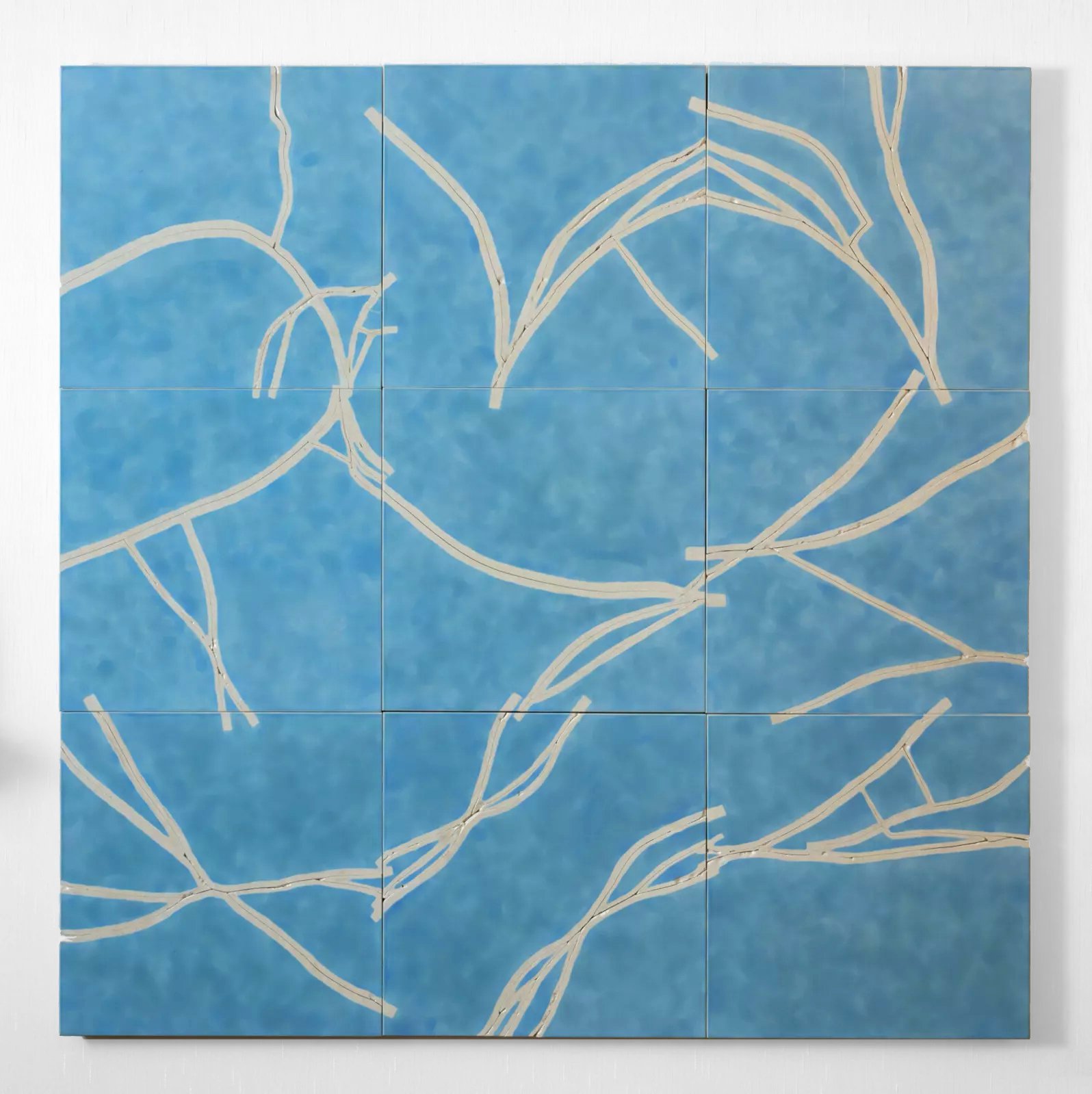 Blue Run, 2003, Broken and fired porcelain tile with glaze, 47 x 47inches