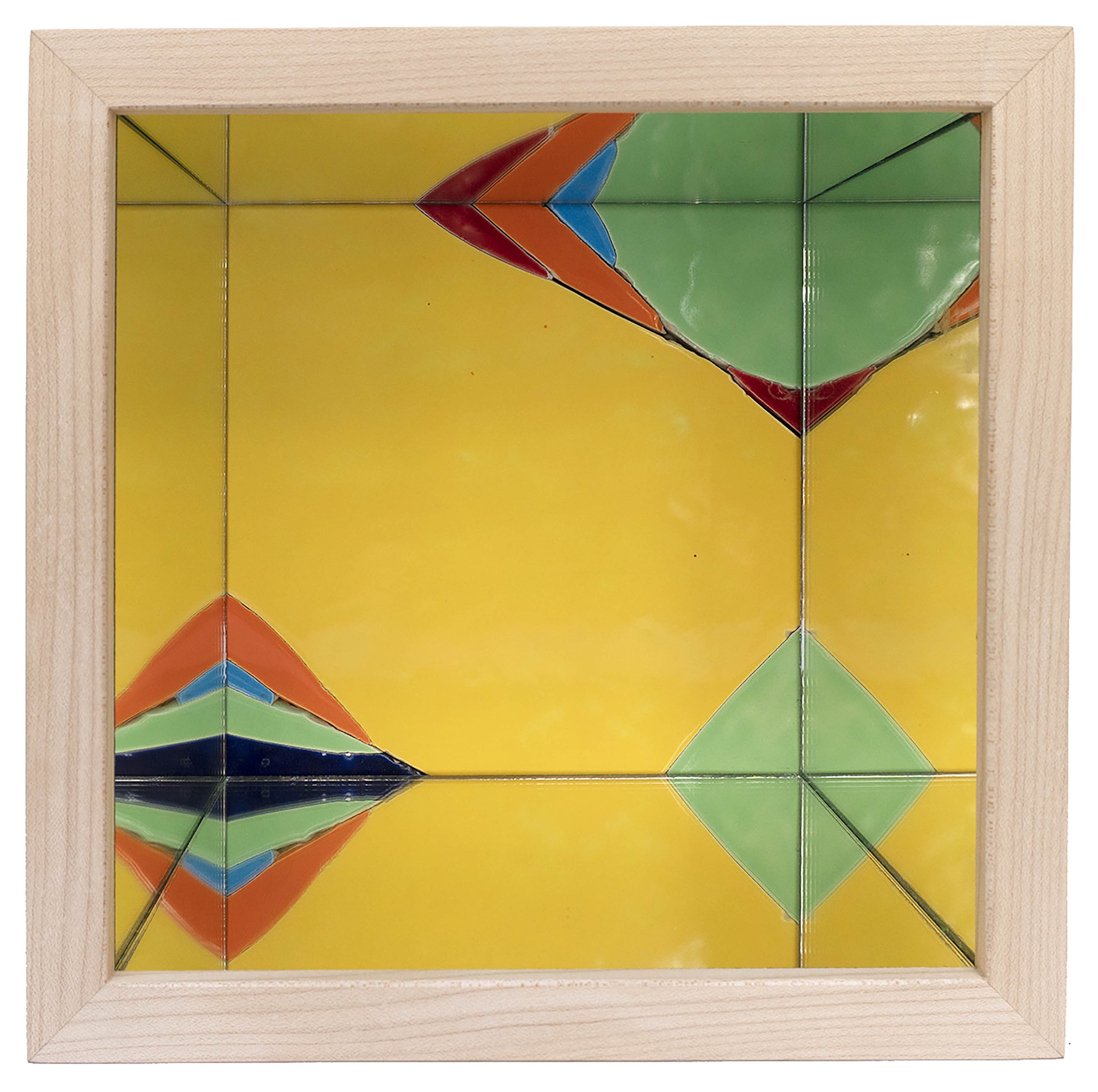 Mirror Box 5, 2020, broken and glazed porcelain tile with mirror, glass, wooden box, and lid, 6.5" x 8" x 8"