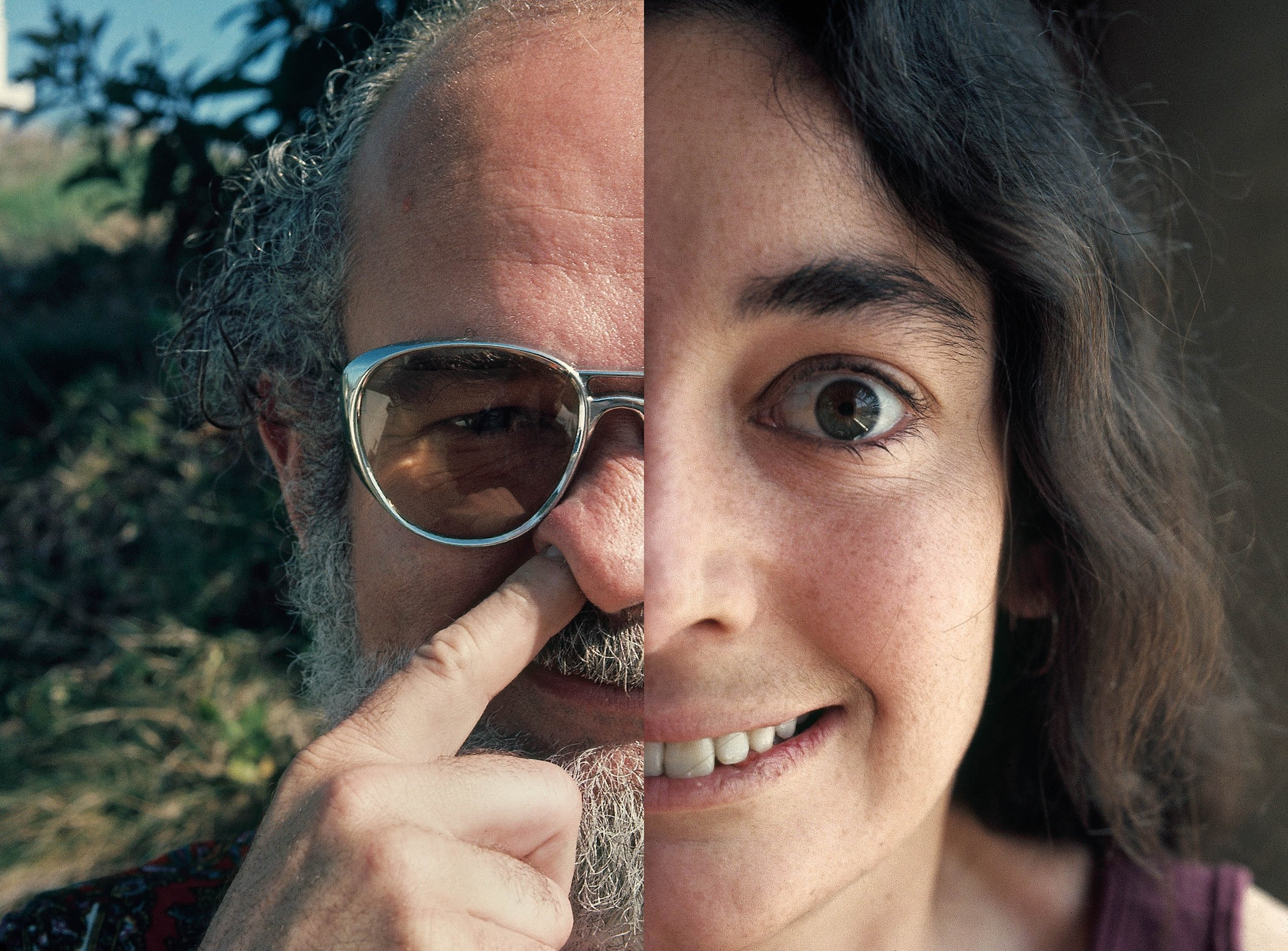 frame from Faces, 1972, Robert Arneson (left) and Bonnie Ora Sherk (right)