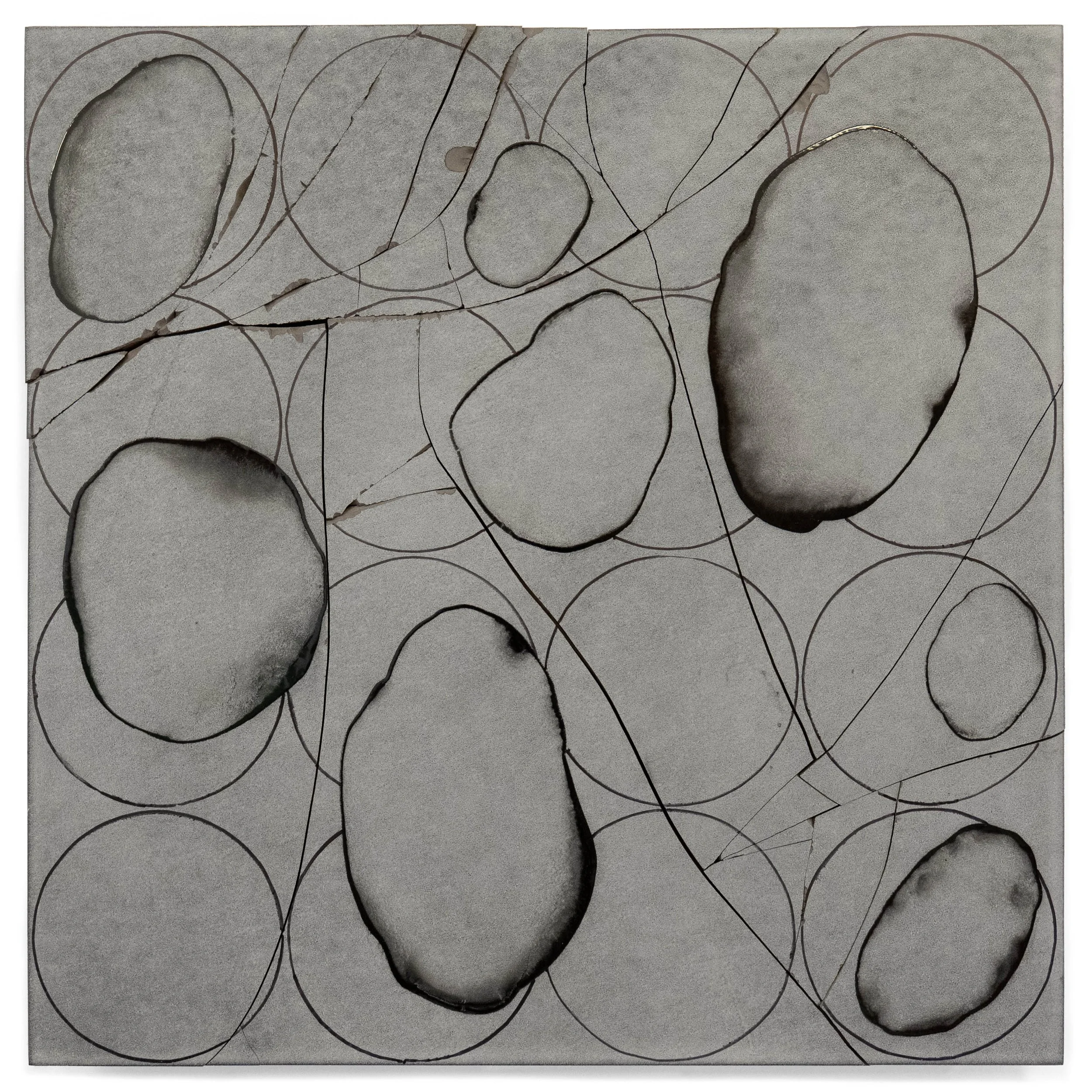 Misfits 5-1-2, 2011, broken and fired porcelain tile with glaze and ink, 18" x 18"