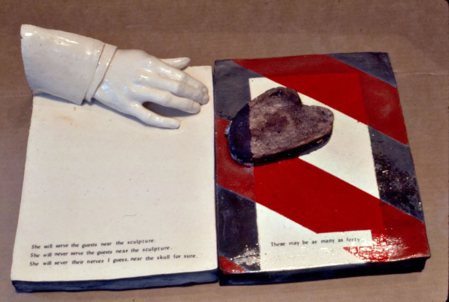 She Will, 1969 , stoneware with glaze and ceramic decal, 5" x 26.25" x 16"