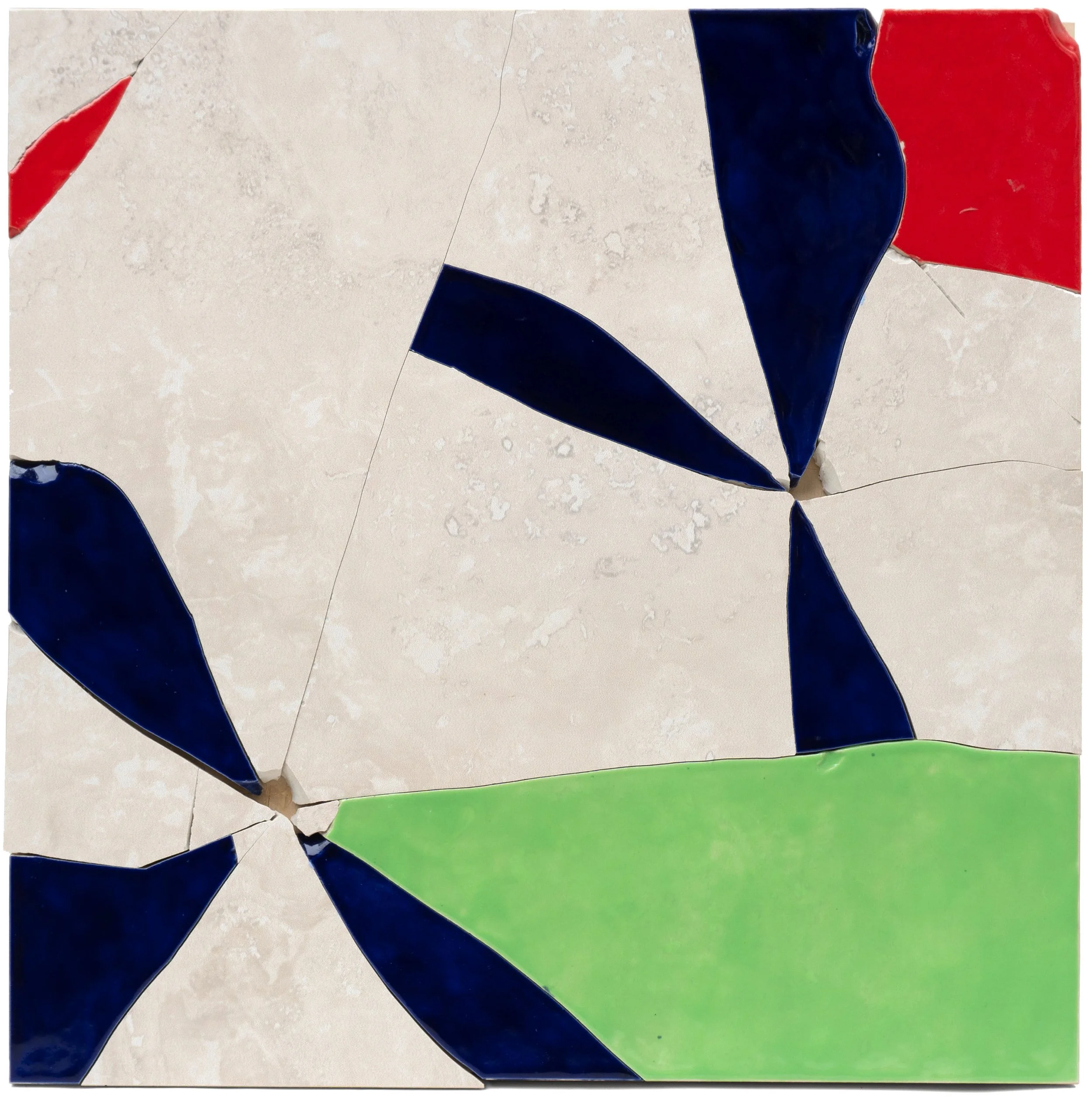 Why Not?, 2022, broken and glazed ceramic tile, 18" x 18"