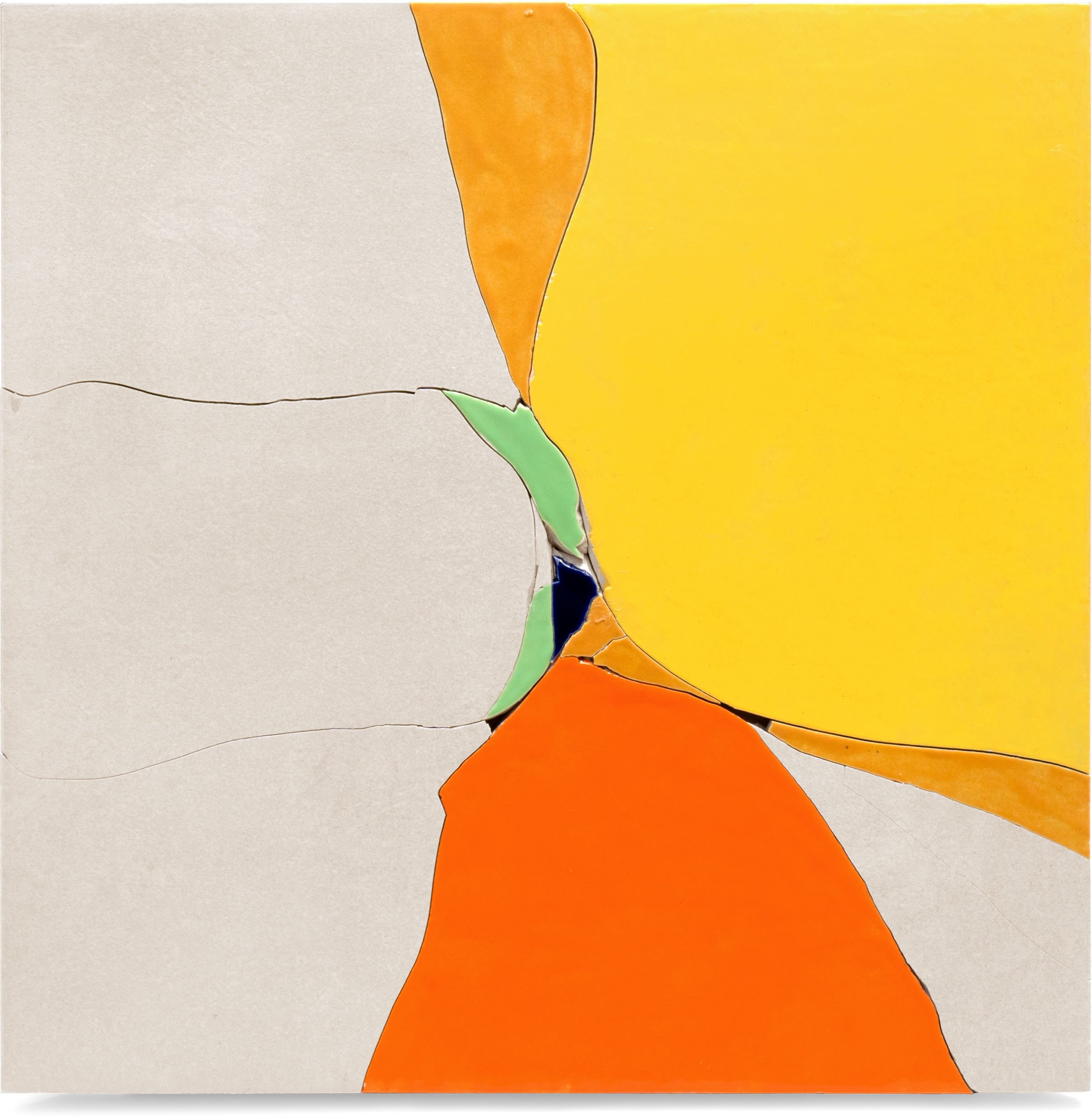 Still Why?, 2022, broken and glazed ceramic tile, 12" x 12"