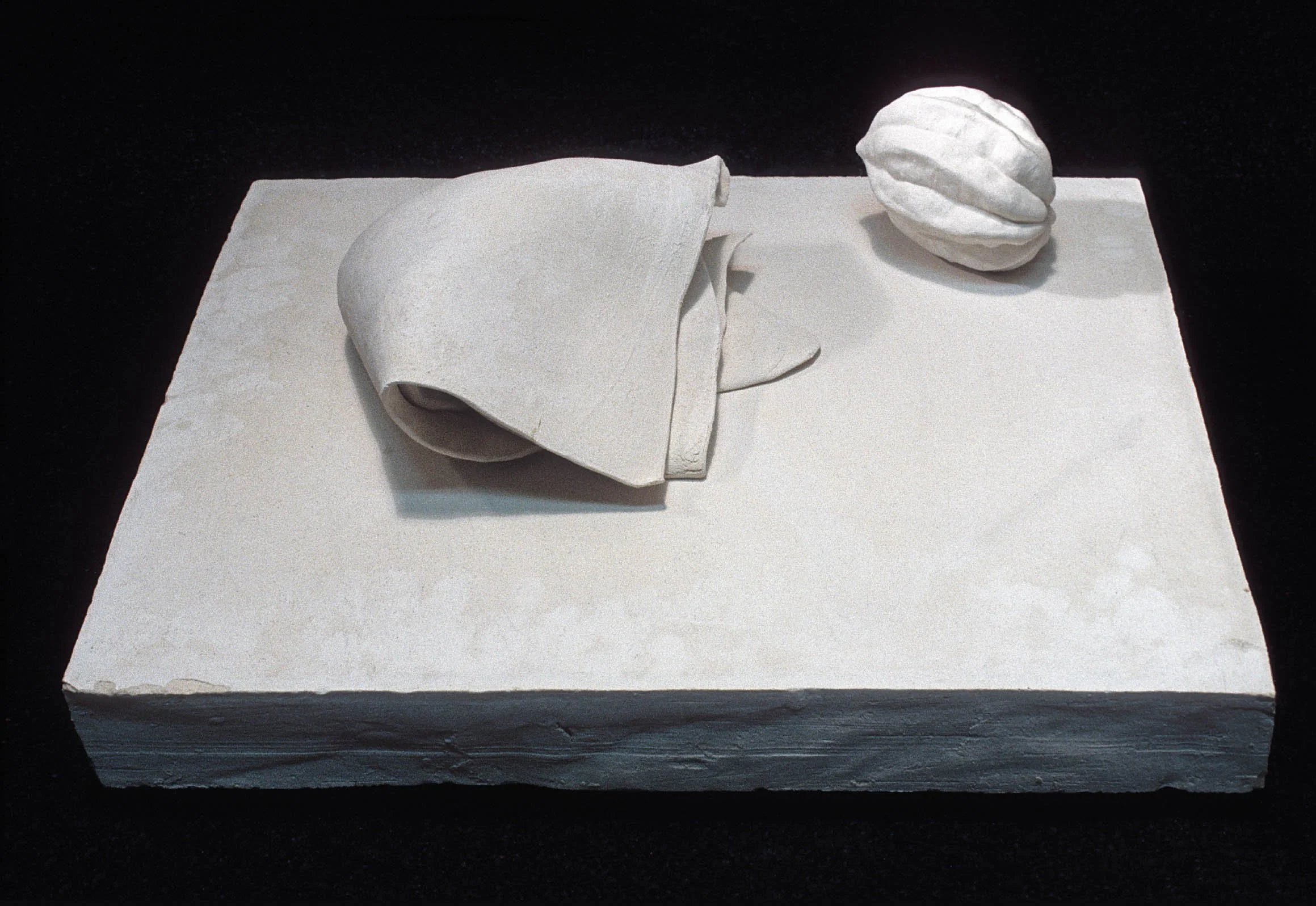 Shadows with Folded Towel, 1969 , stoneware with glaze and ceramic decal, 5" x 13.25" x 16"