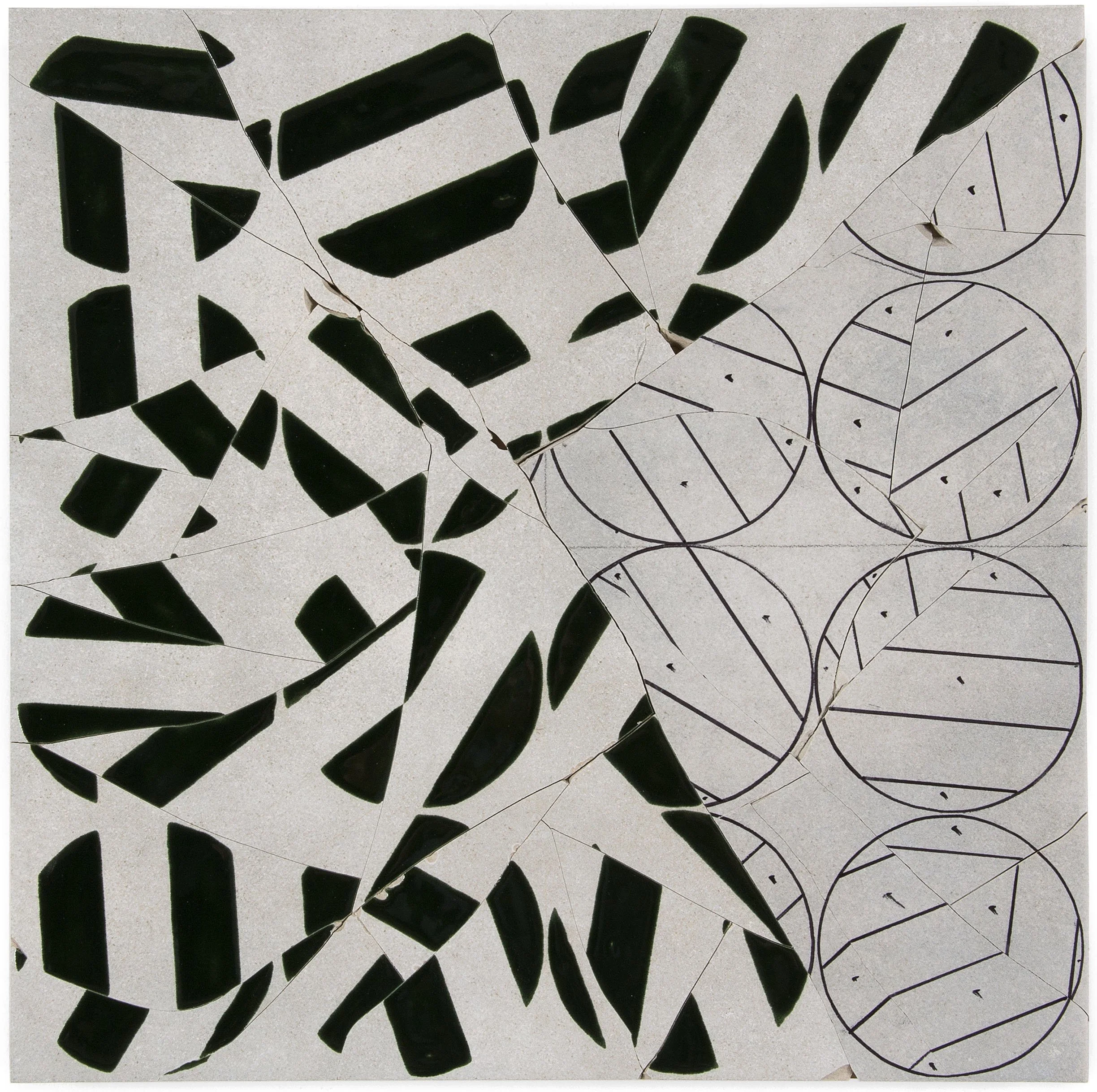 Score and Performance (black), 2013, broken and fired porcelain tile with glaze, 18" x 18"