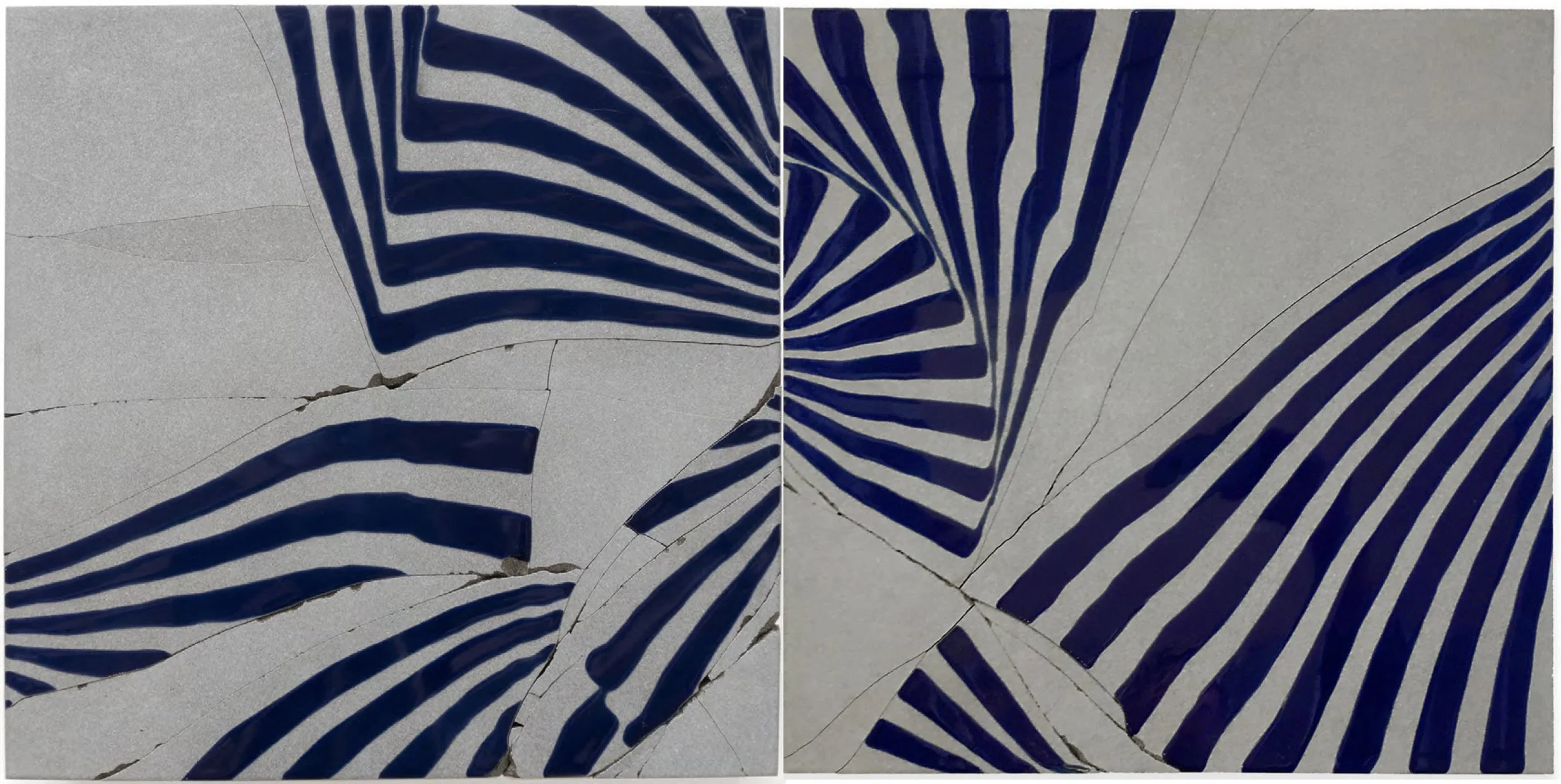 11 Seconds, 8 Minutes, 2007, broken and fired porcelain tile with glaze, 18" x 36"