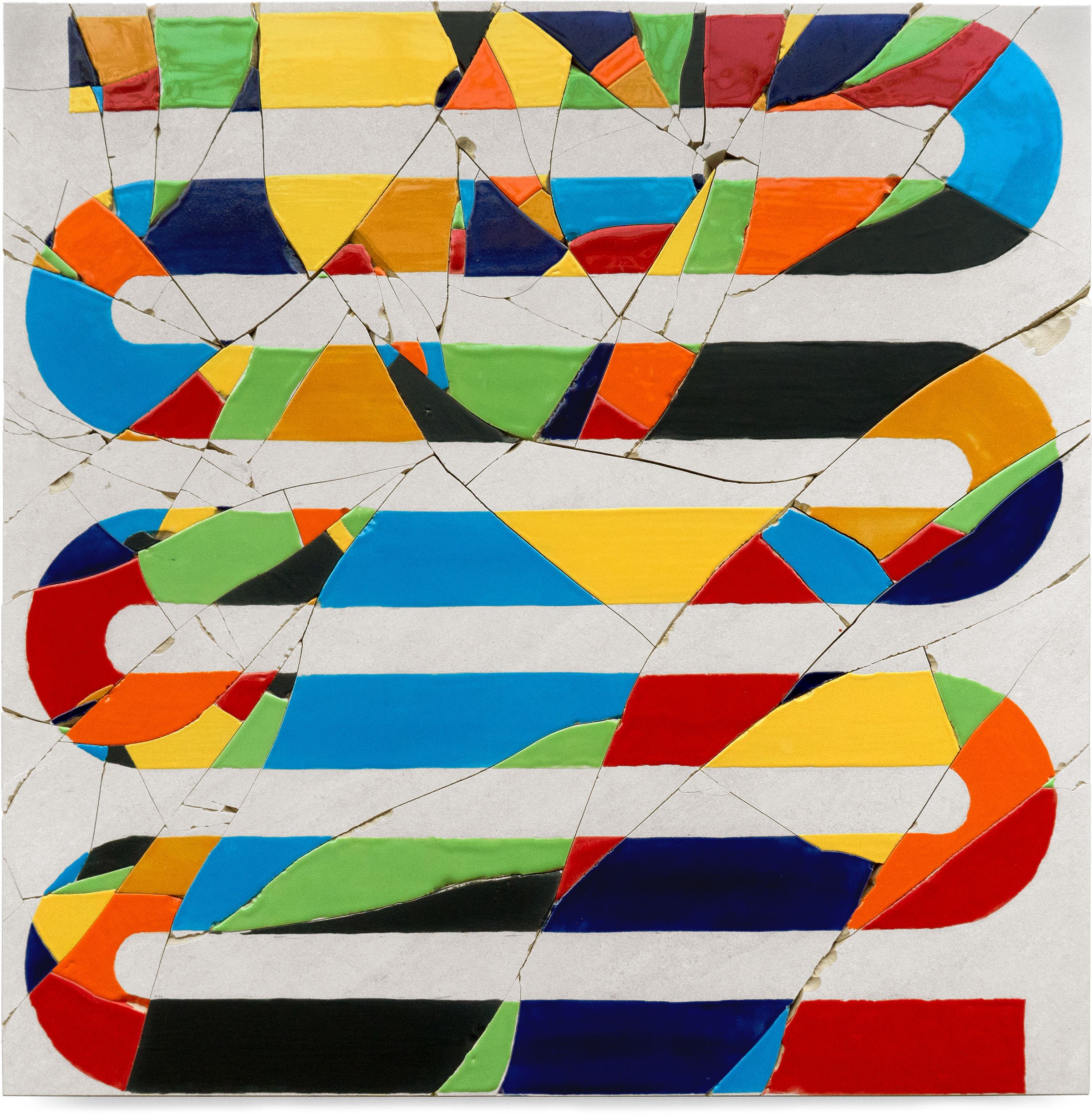 The Move That Won The Game, 2023, broken and glazed ceramic tile, 24" x 24"