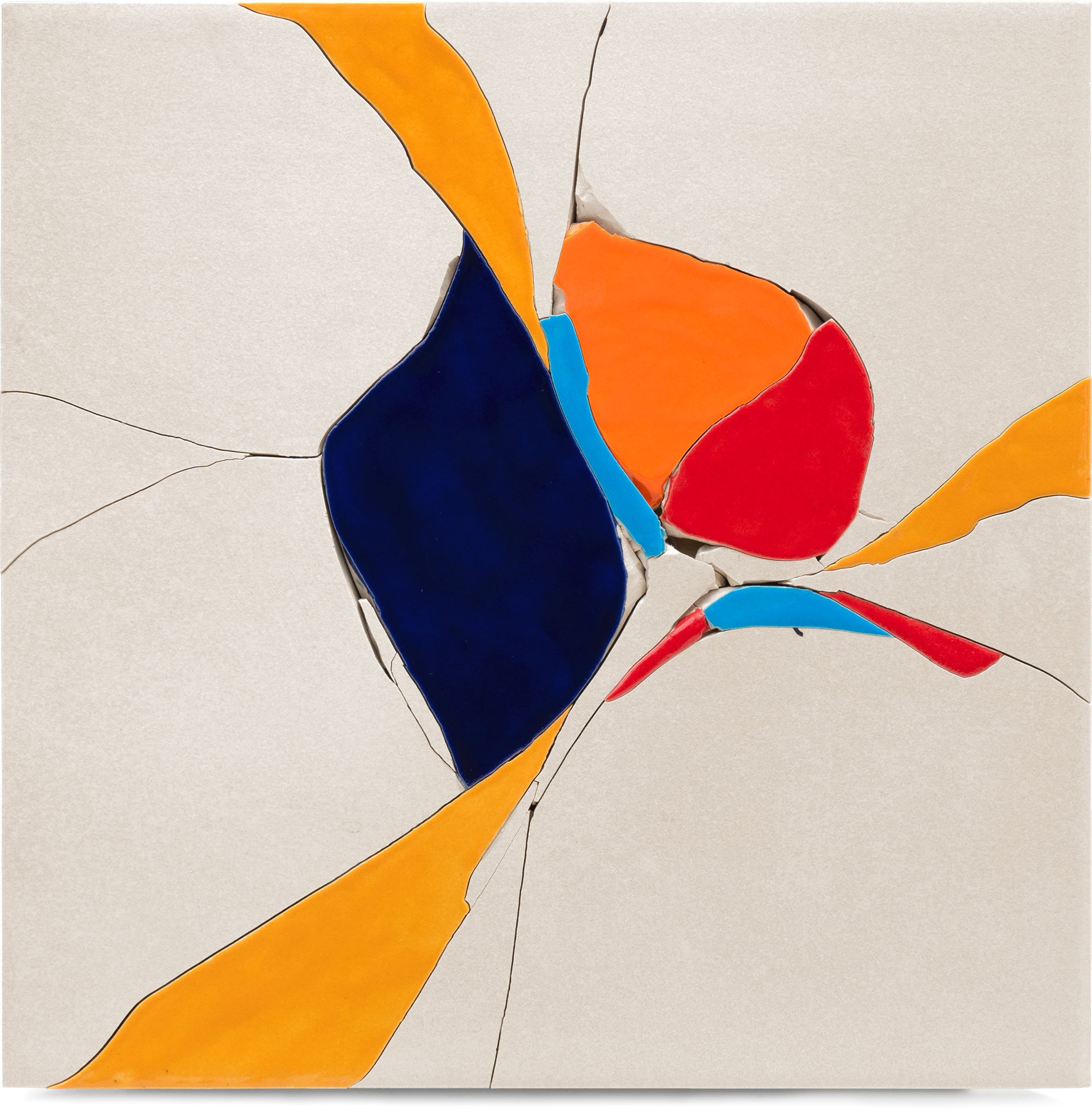 Just Why?, 2022, broken and glazed ceramic tile, 12" x 12"